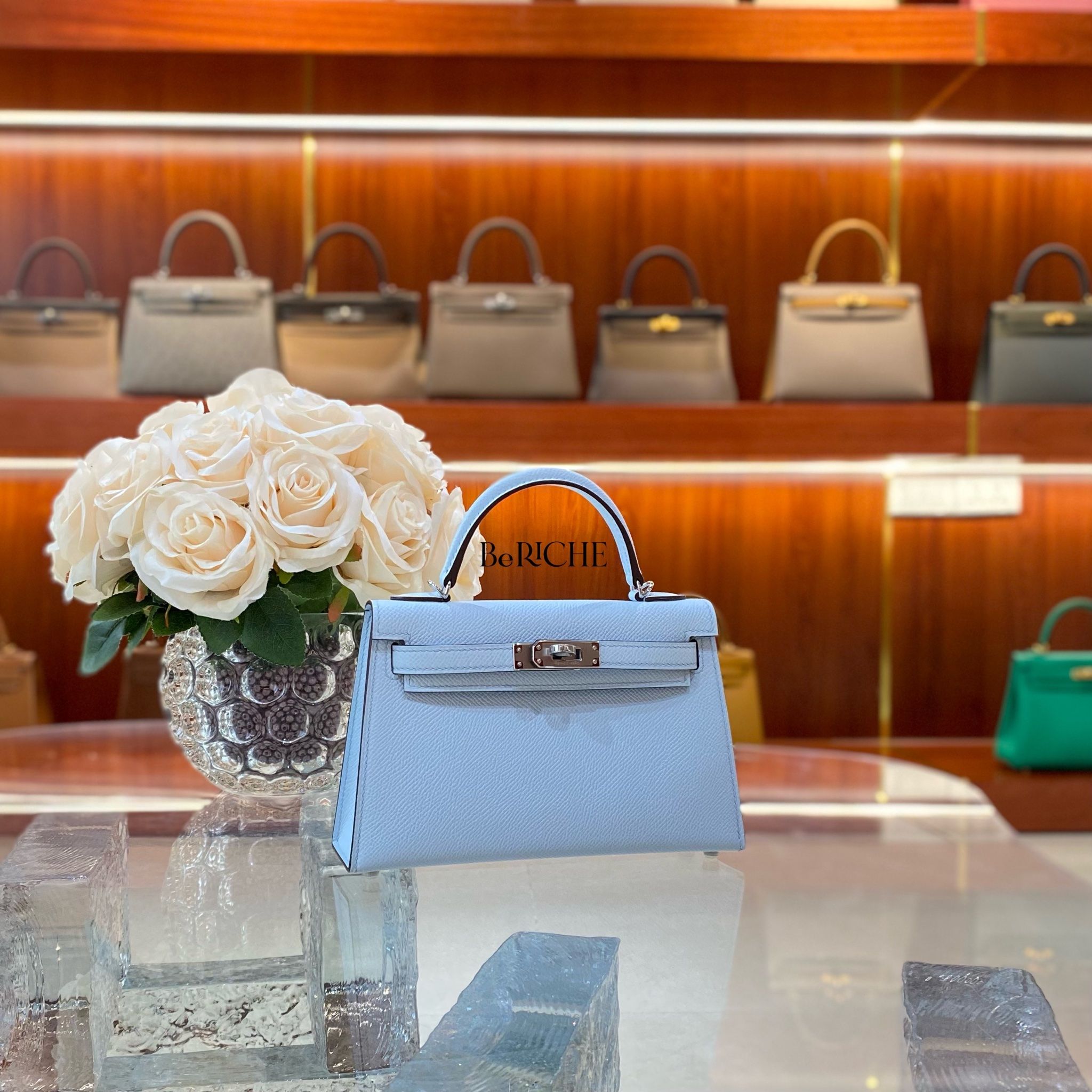 Kelly Mini Epsom Bleu Brume PHW