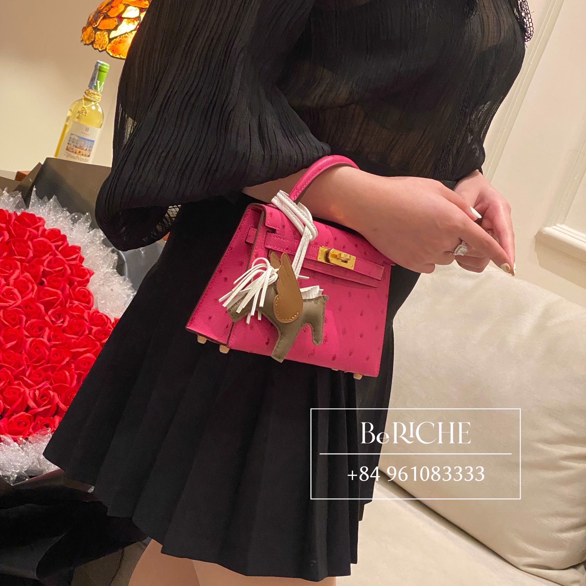 Kelly Mini K20 Ostrich Rose Tyrien