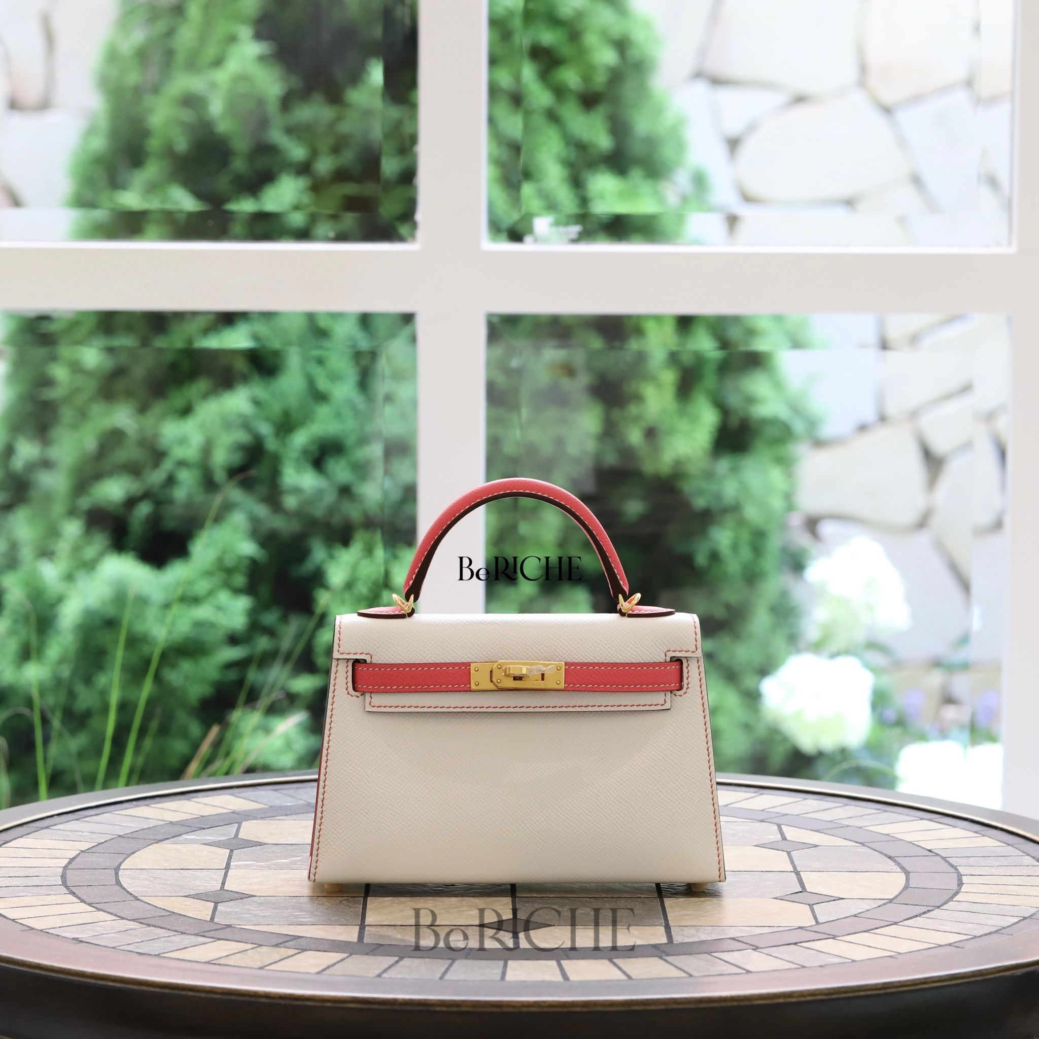 Kelly Mini Hss K20 Epsom Bicolor (Blanc/Rose Azalle)