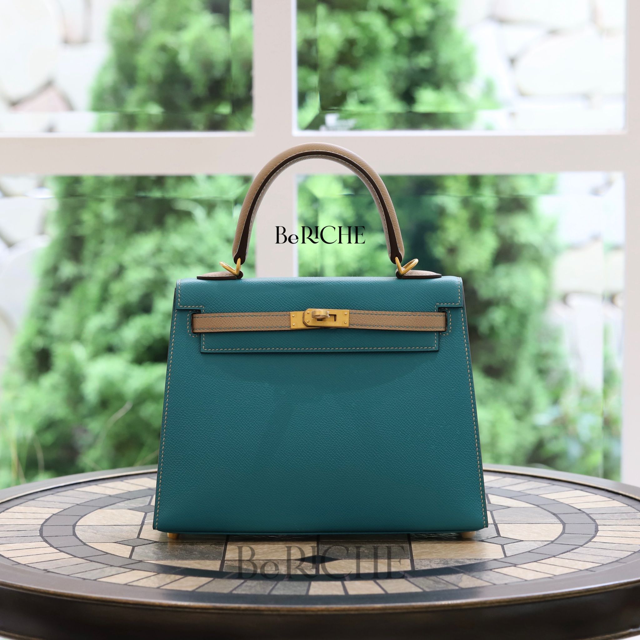 Kelly Hss K25 Epsom Bicolor (Bleu Paon/Trench)