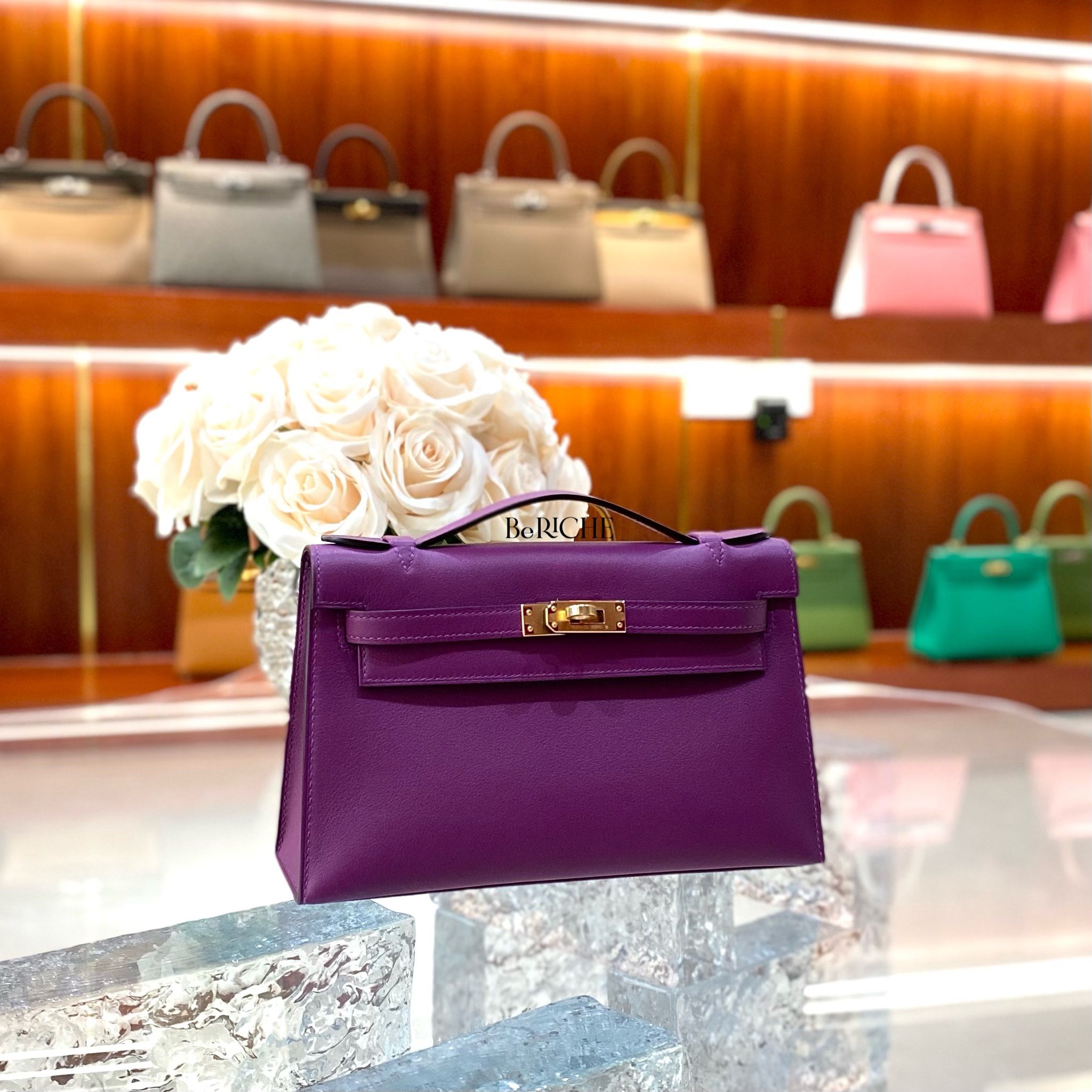 Kelly Pochette KP22 Swift Leather Anemone GHW