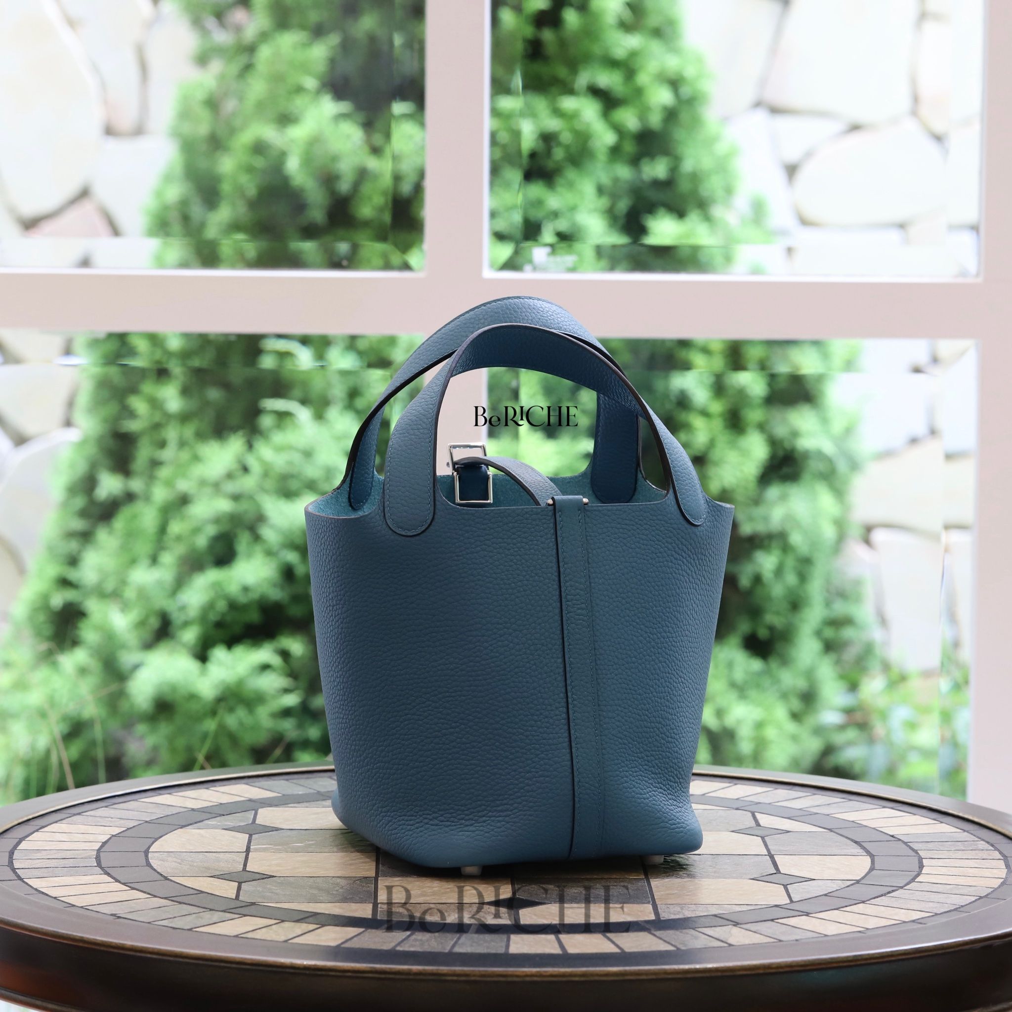 Picotin P18 Clemence Leather Blue Du Nord PHW