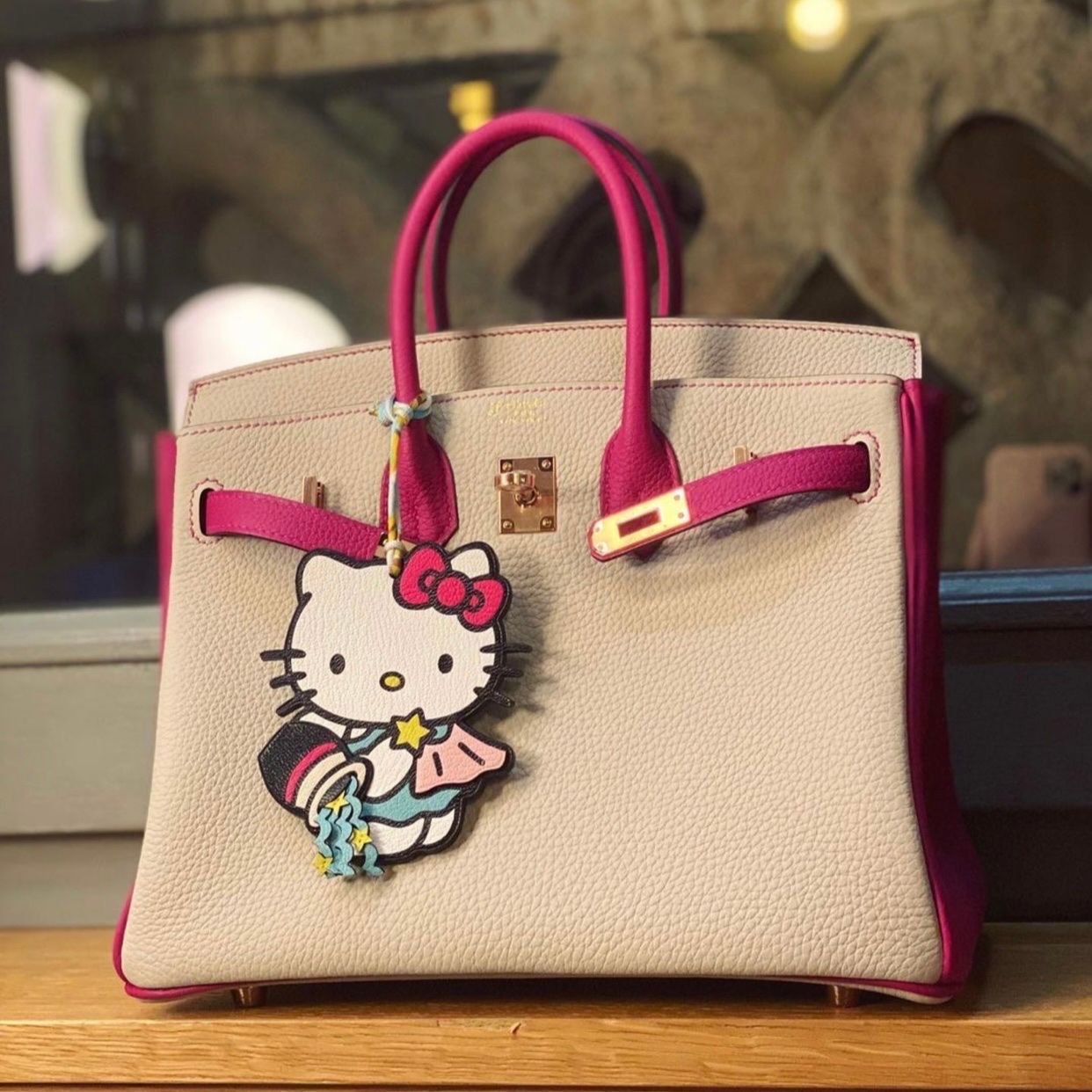 Birkin B25 Togo Bicolor Beton + Rose Pourpre RGHW