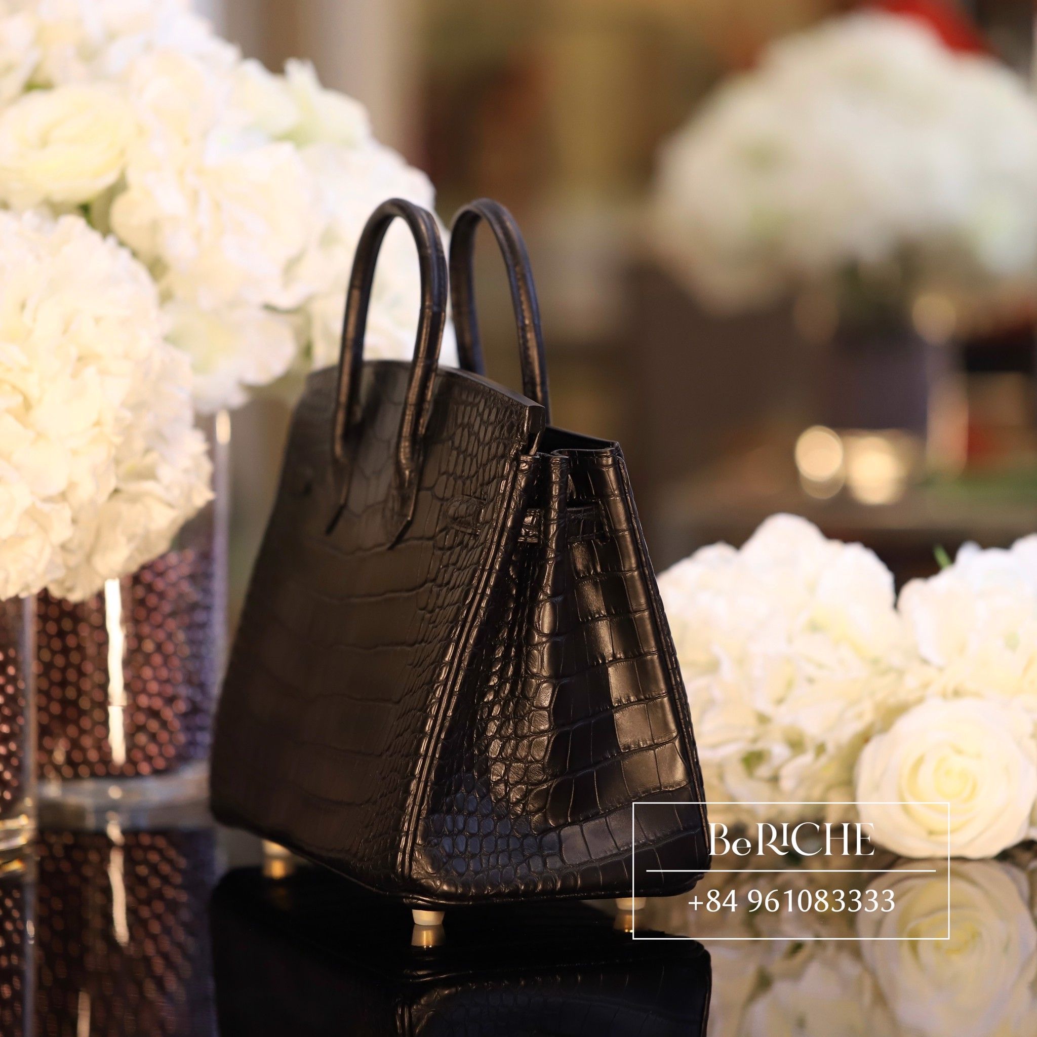 Birkin B25 Crocodile Matte Alligator Noir Black GHW