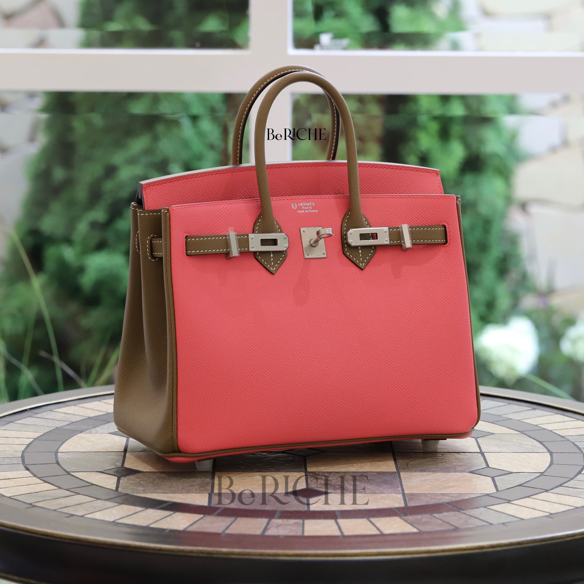 Birkin Hss B25 Epsom Bicolor Rose Azalea/ Etoupe Brushed PHW