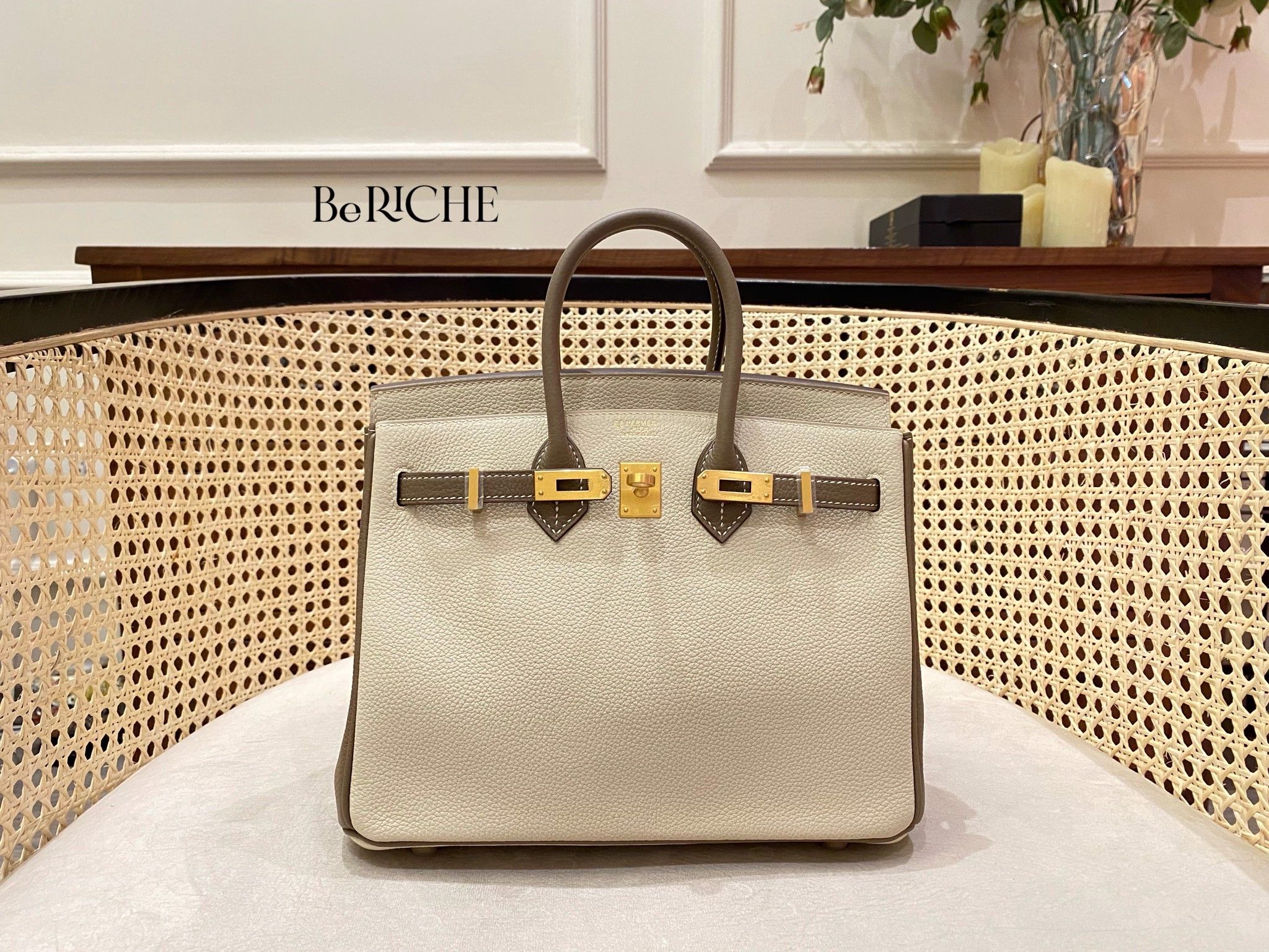 Birkin B25 Togo Bicolor Craie/ Etoupe Brushed GHW