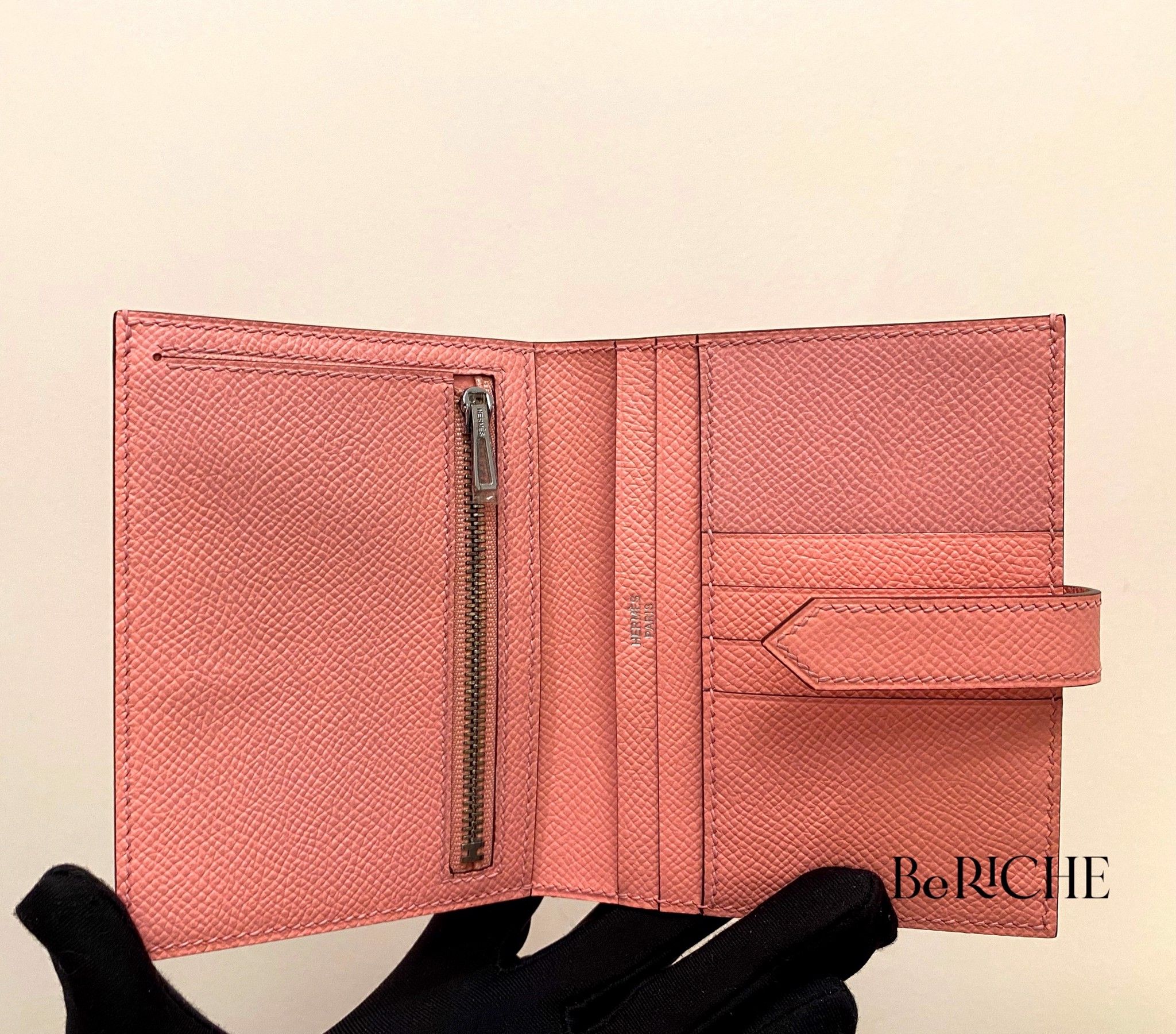 Hermes Wallet Bearn Compact Rose Confetti GHW
