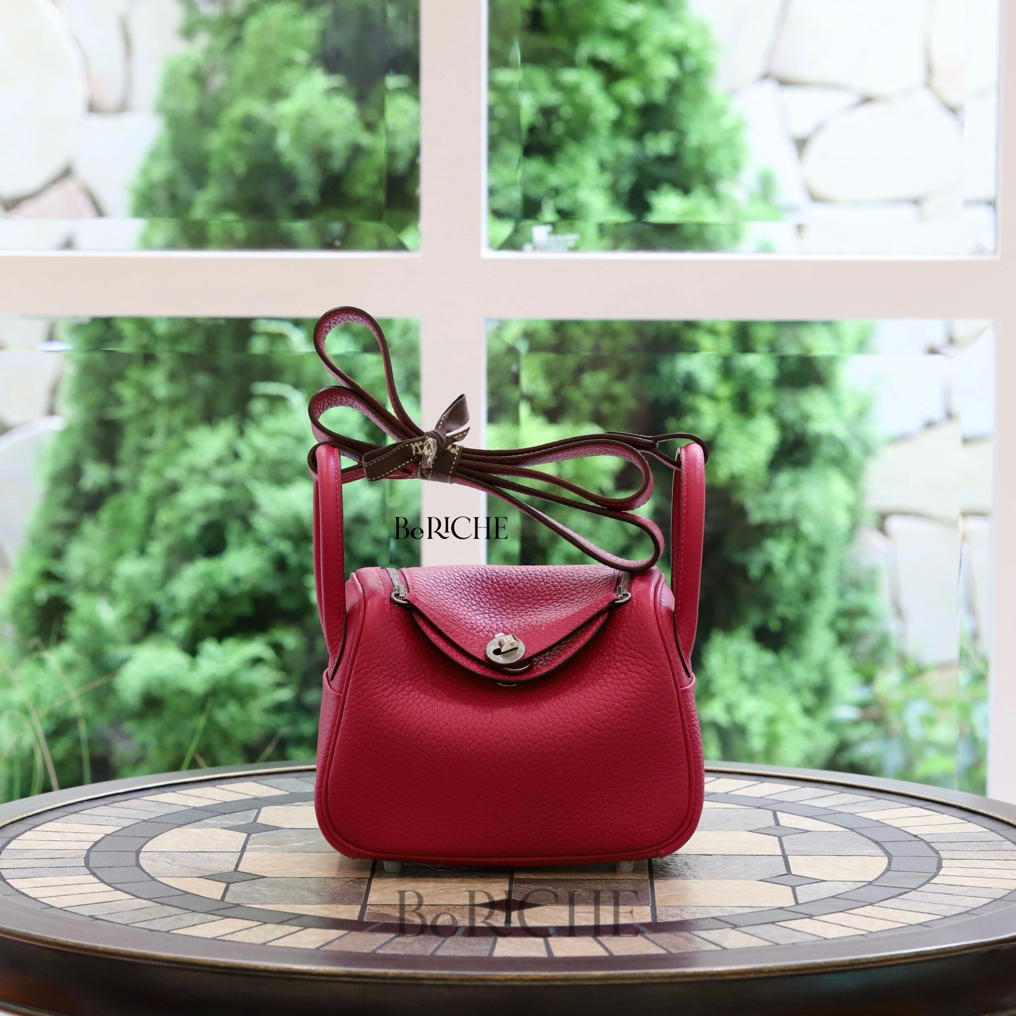 Mini Lindy 20 Clemence Leather Rose Shocking PHW