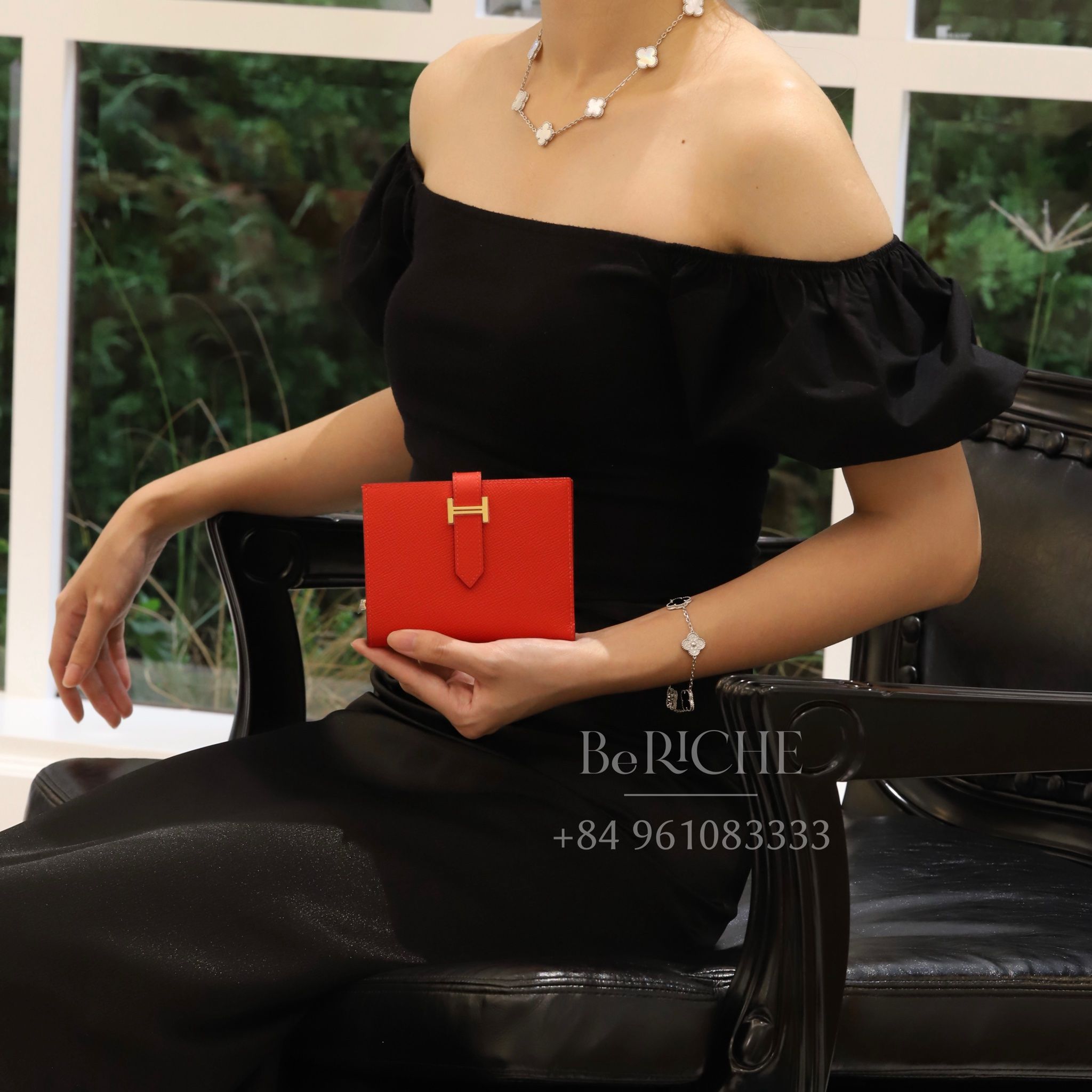 Hermes Wallet Bearn Compact Red GHW