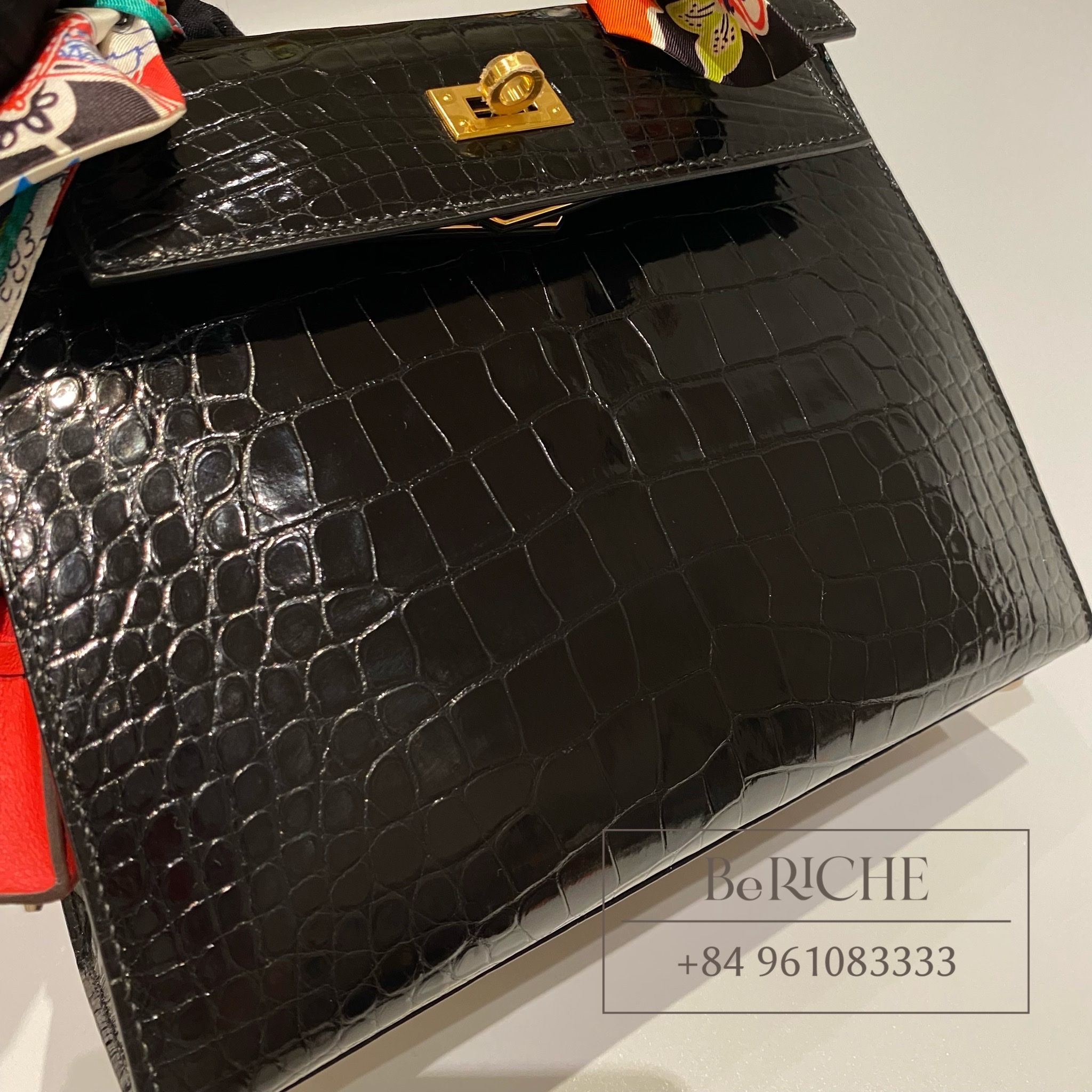 Kelly K25 Crocodile Alligator Noir Black