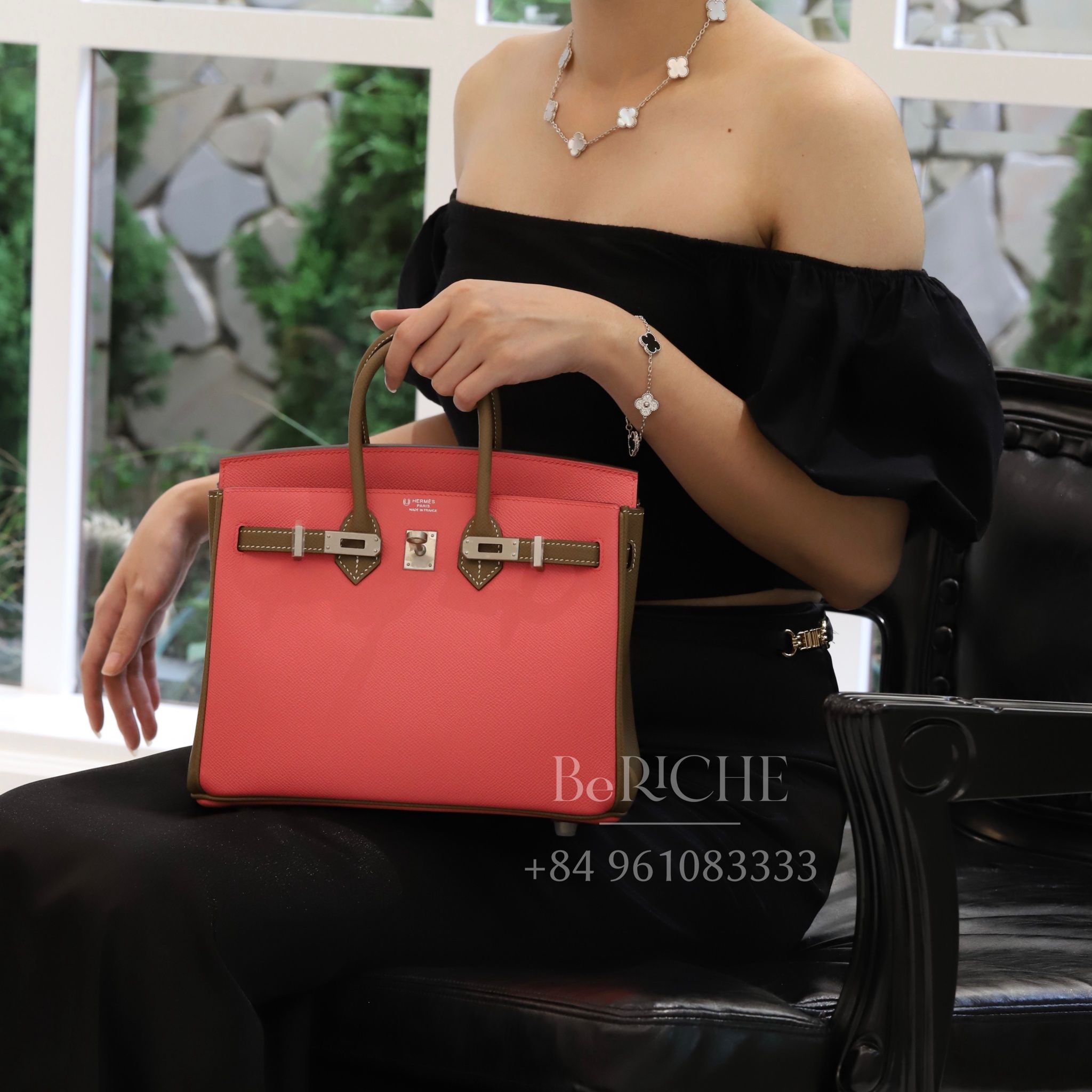 Birkin Hss B25 Epsom Bicolor Rose Azalea/ Etoupe Brushed PHW