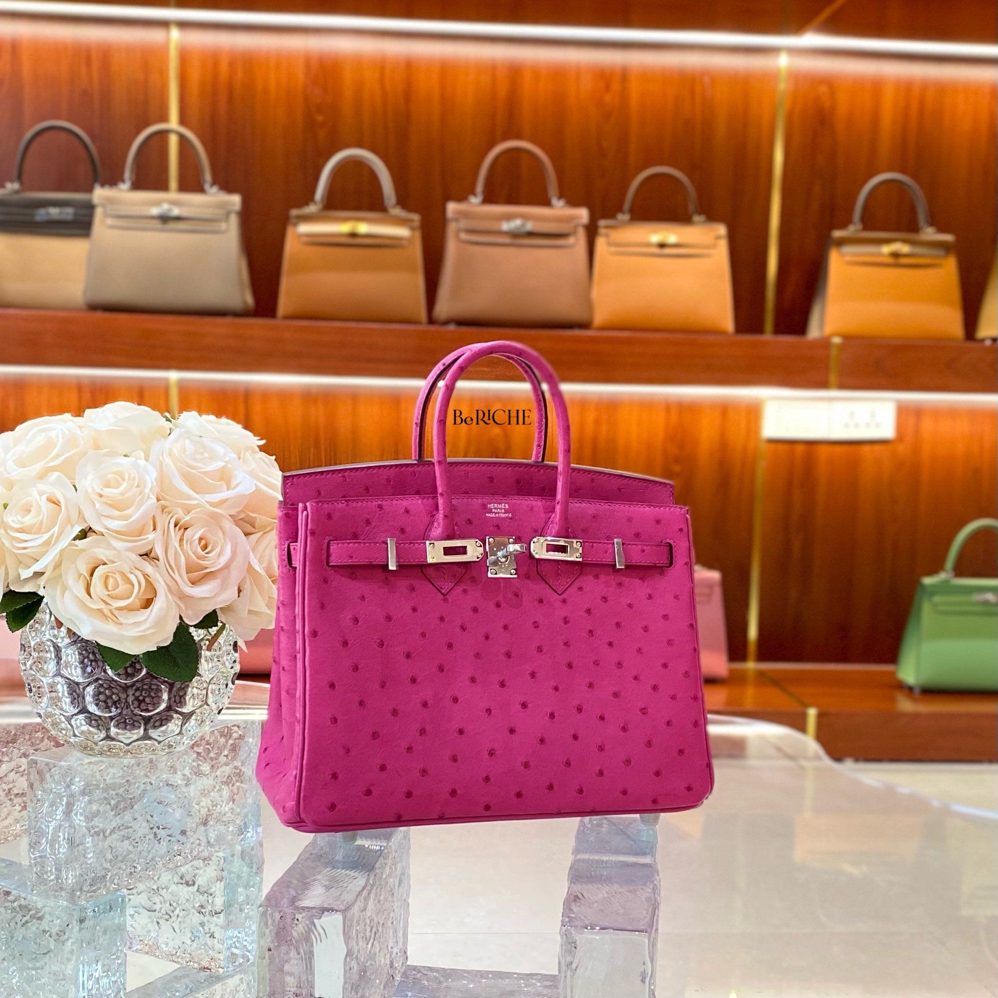 Birkin B25 Otrich Fuchsia PHW