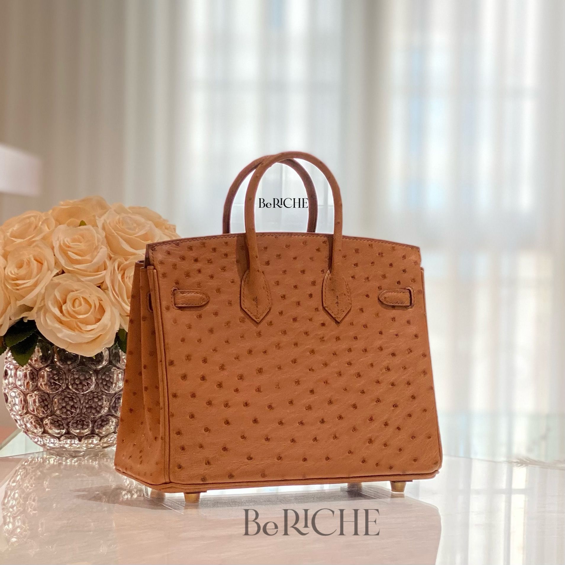 Birkin B25 Ostrich Cognac GHW