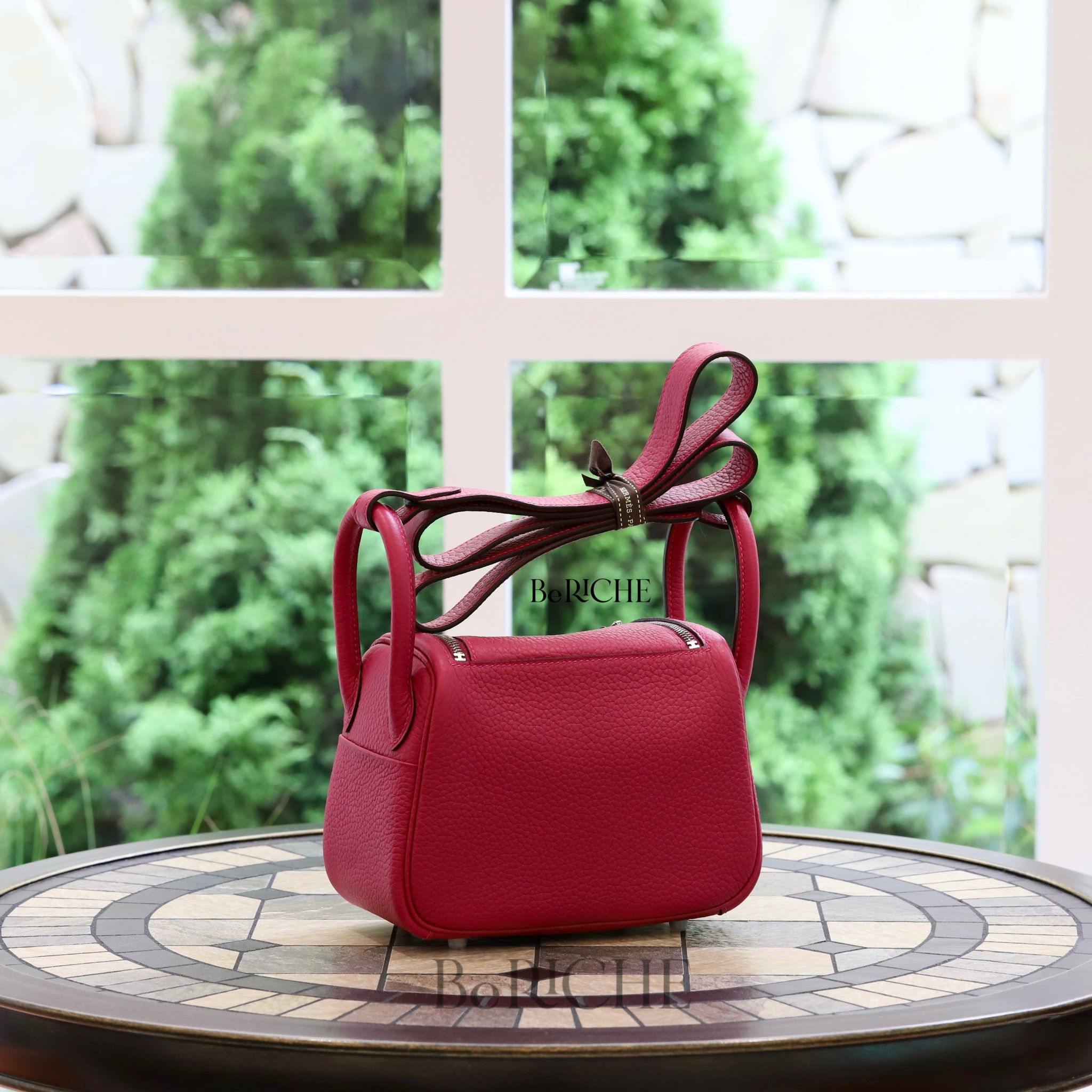 Mini Lindy 20 Clemence Leather Rose Shocking PHW