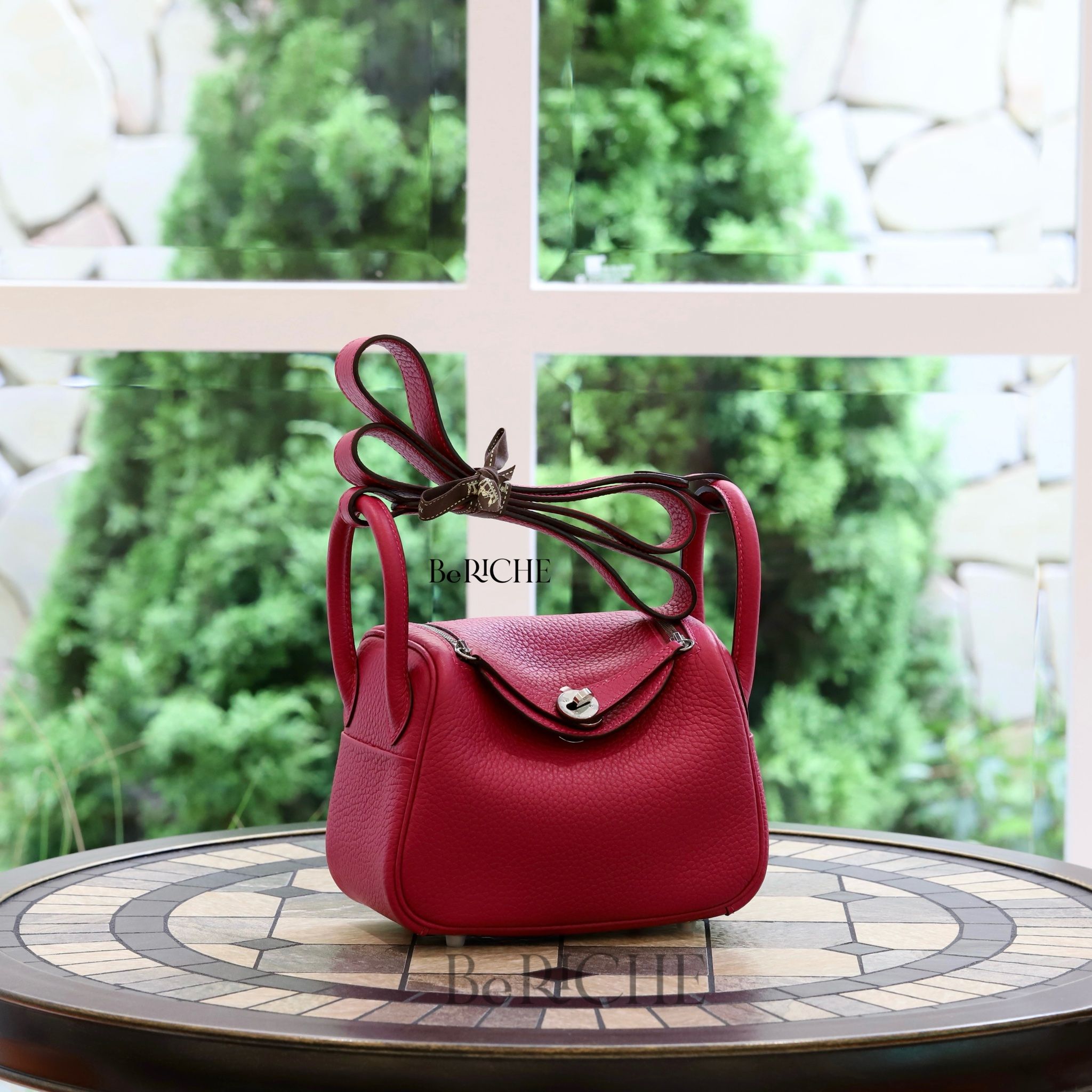 Mini Lindy 20 Clemence Leather Rose Shocking PHW