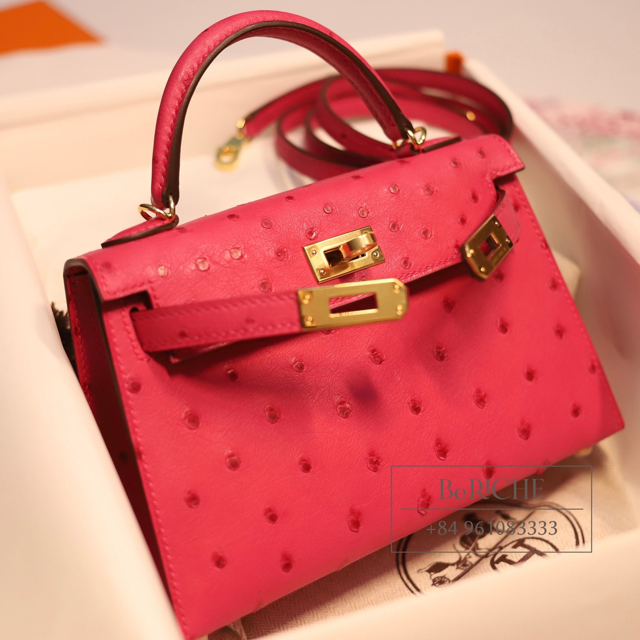 Kelly Mini K20 Ostrich Rose Tyrien