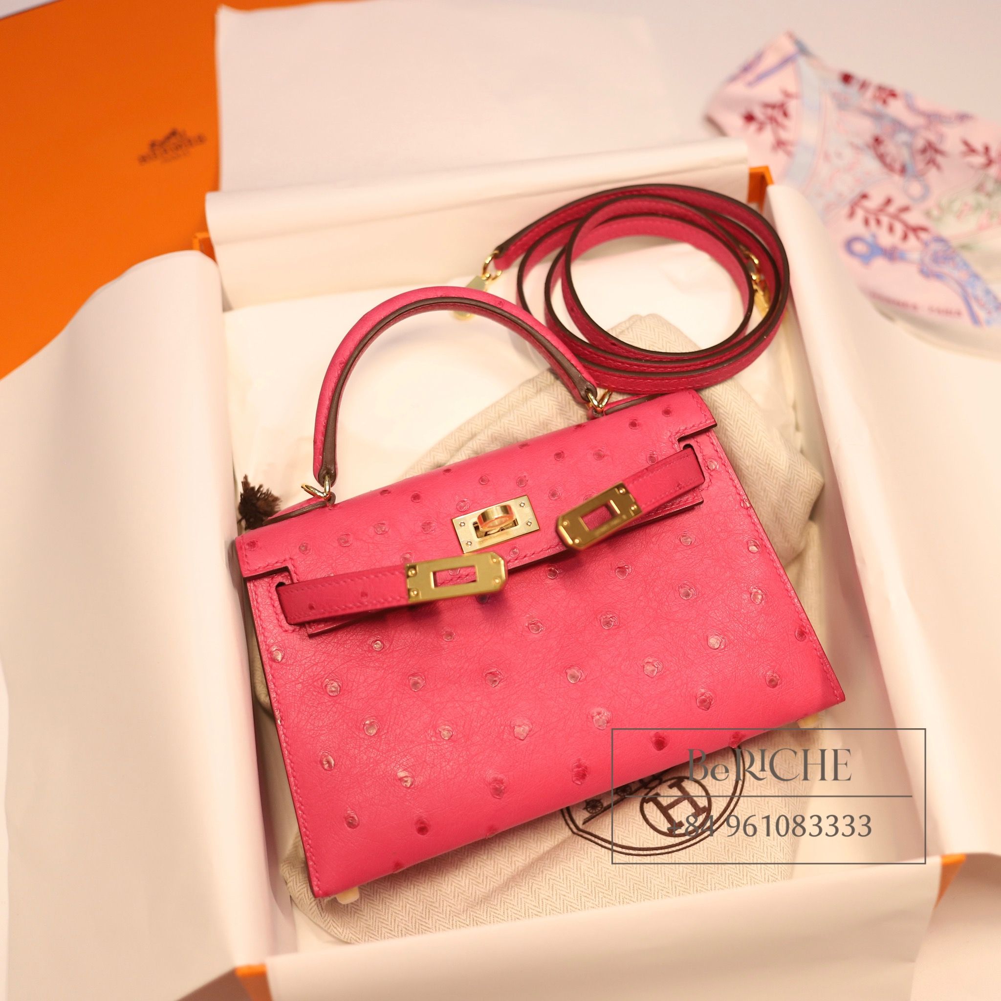 Kelly Mini K20 Ostrich Rose Tyrien