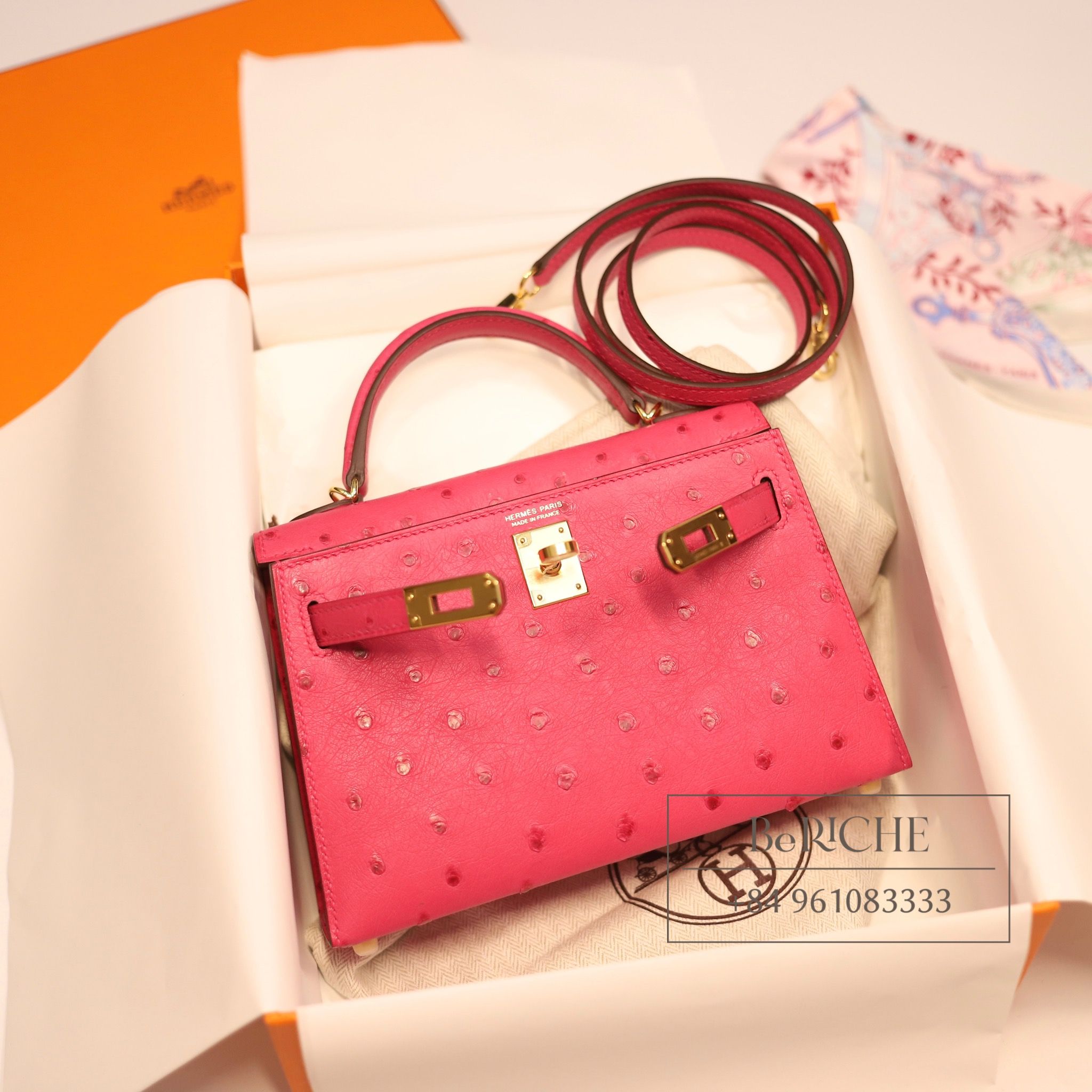 Kelly Mini K20 Ostrich Rose Tyrien