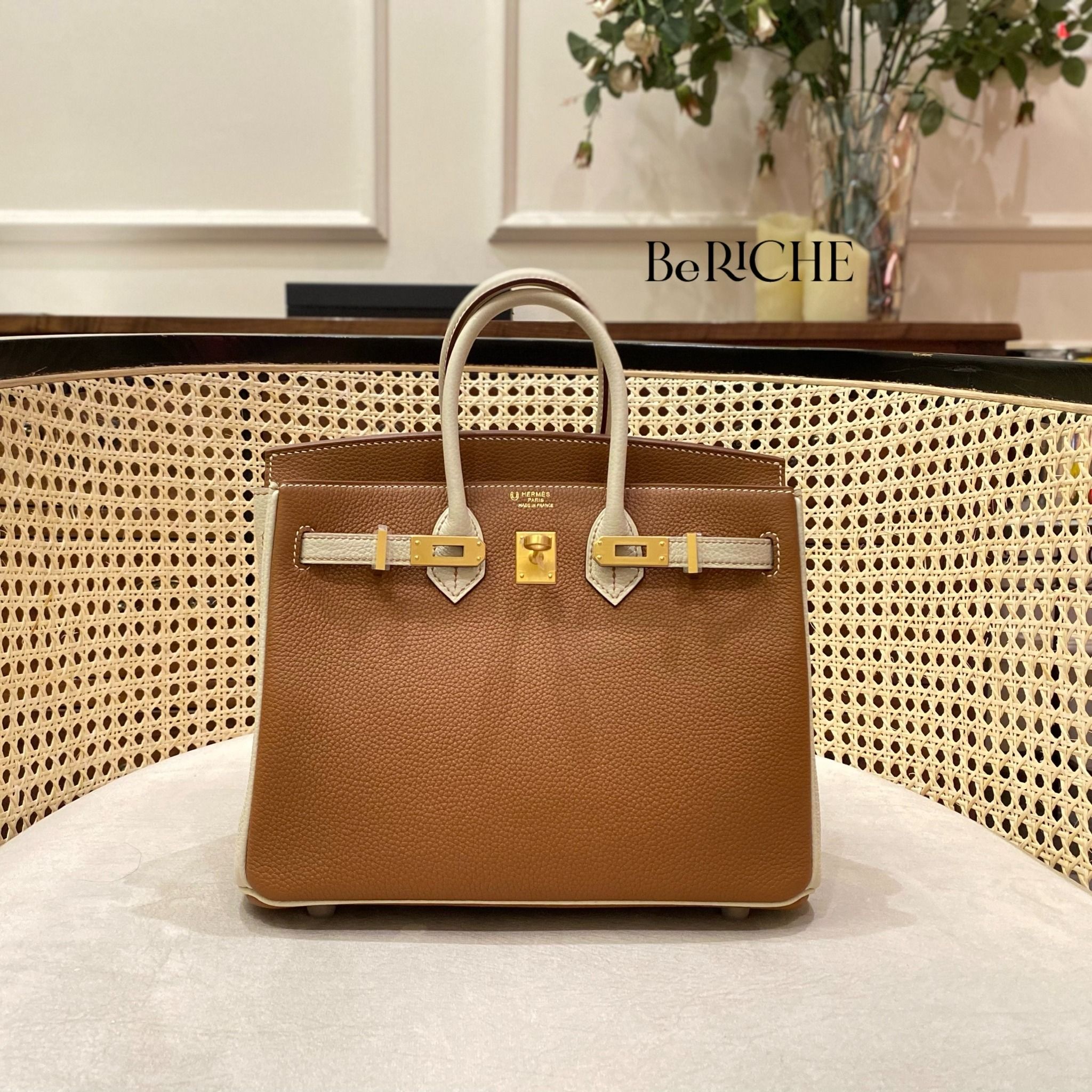 Birkin B25 Togo Bicolor Gold/ Craie Brushed GHW
