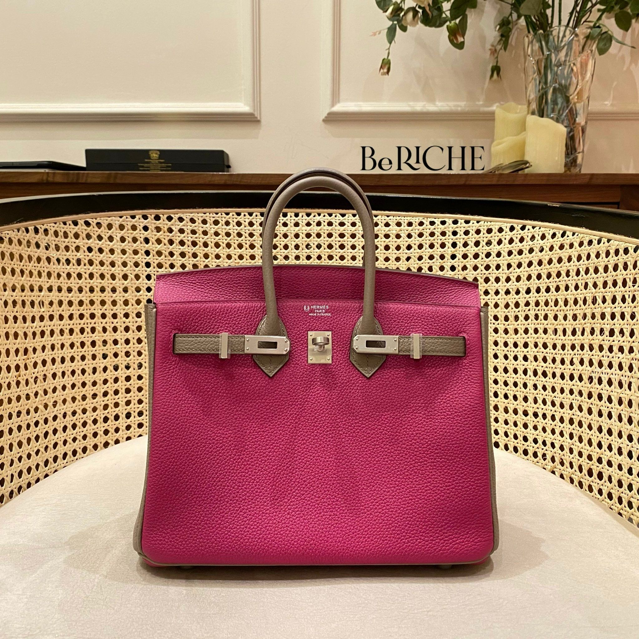 Birkin B25 Togo Bicolor Rose Purple/ Gris Asphalt Brushed PHW