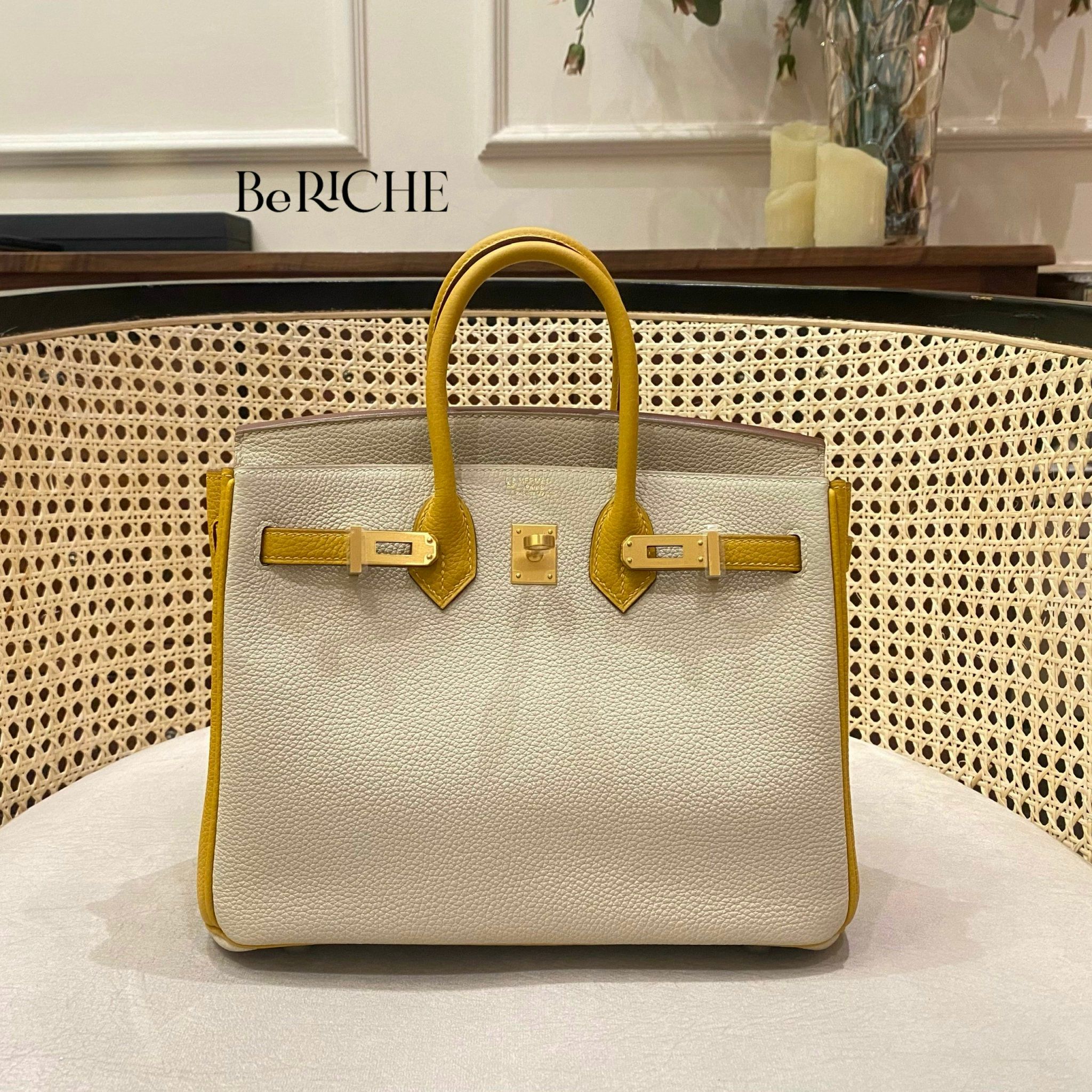 Birkin 25 B25 togo Bicolor hss Craie/JauneAmber Brushed GHW