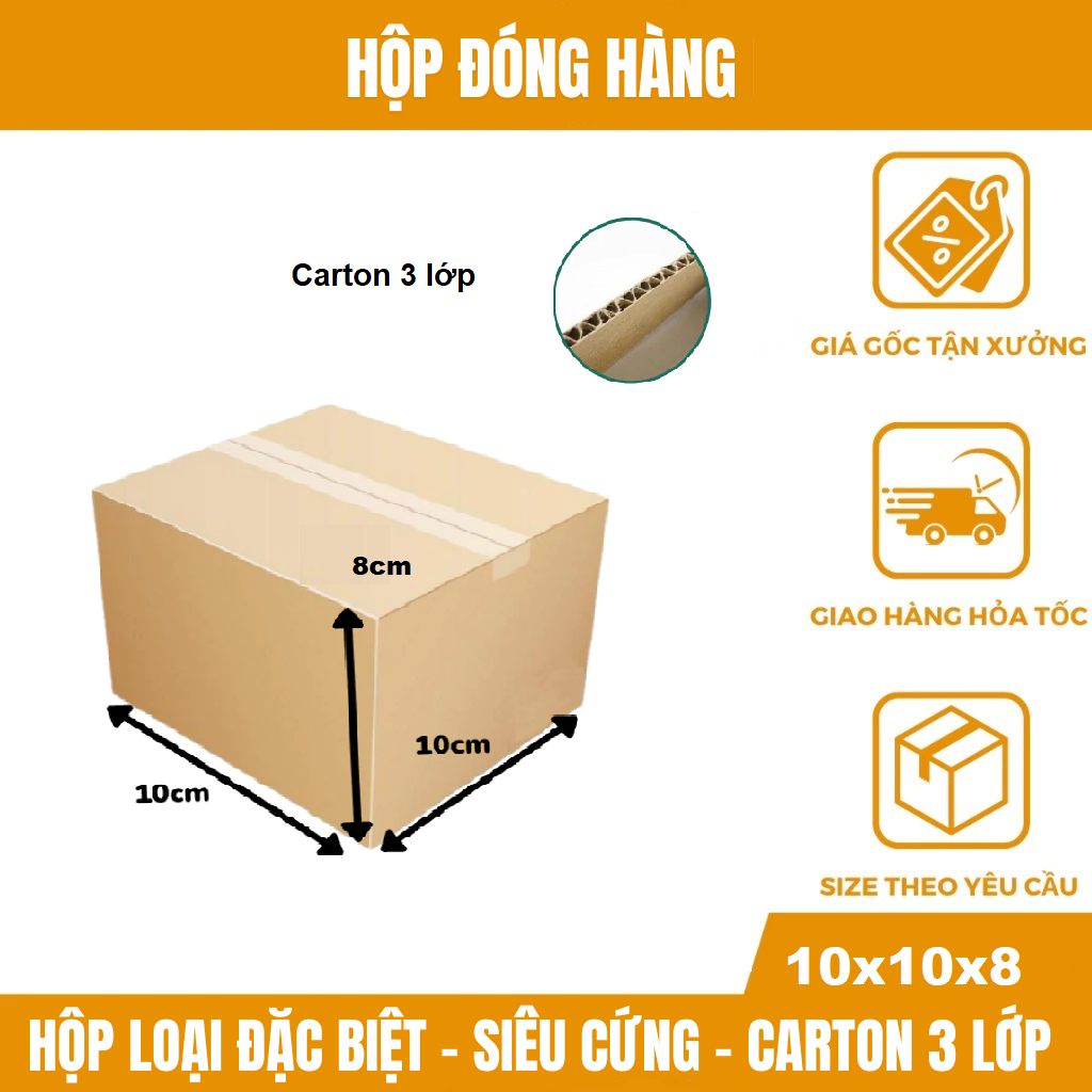 10x10x8 - Hộp carton đóng gói hàng - Loại Hộp Đặc Biệt - Hộp Siêu Cứng - Carton 3 Lớp - Hỗ Trợ Bán Hàng Online