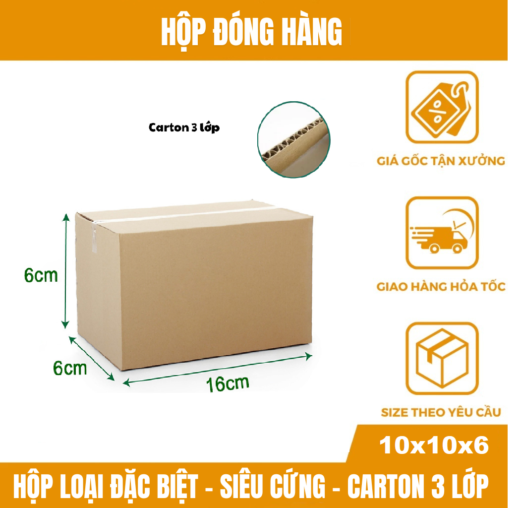 16x6x6 - Hộp carton đóng gói hàng - Loại Hộp Đặc Biệt - Hộp Siêu Cứng - Carton 3 Lớp - Hỗ Trợ Bán Hàng Online