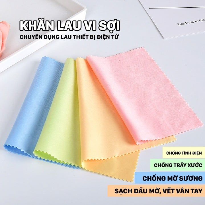  [HMK] Bộ 10 cái Khăn vi sợi lau mắt kính, điện thoại, máy tính bảng, màn hình máy vi tính, bề mặt màn hình điện tử. 