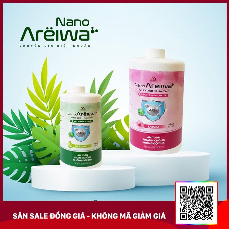 Nước rửa tay Nano bạc diệt khuẩn không cồn 1 lít thương hiệu Areiwa
