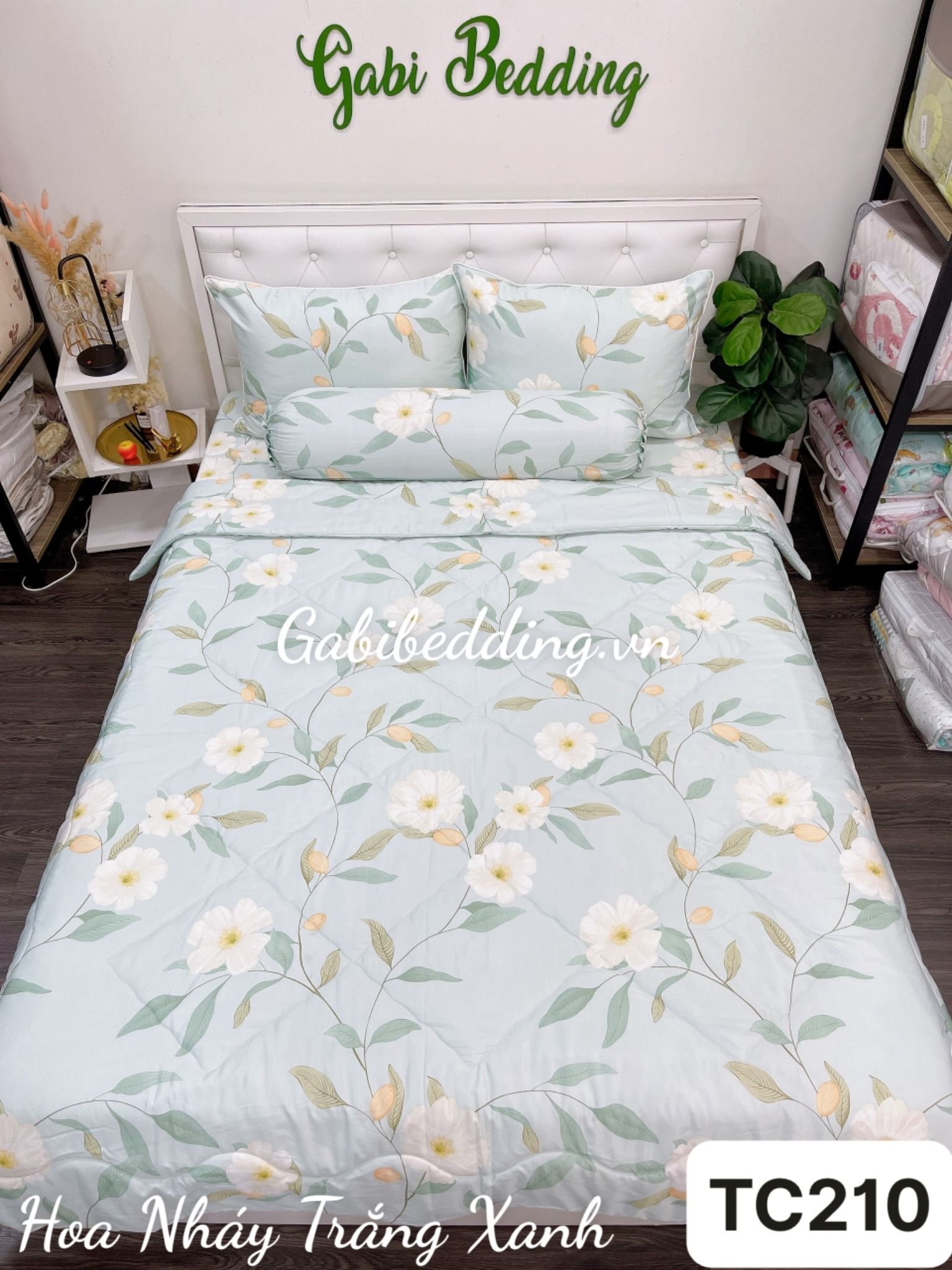 Tencel Hoa Nháy Trắng Xanh