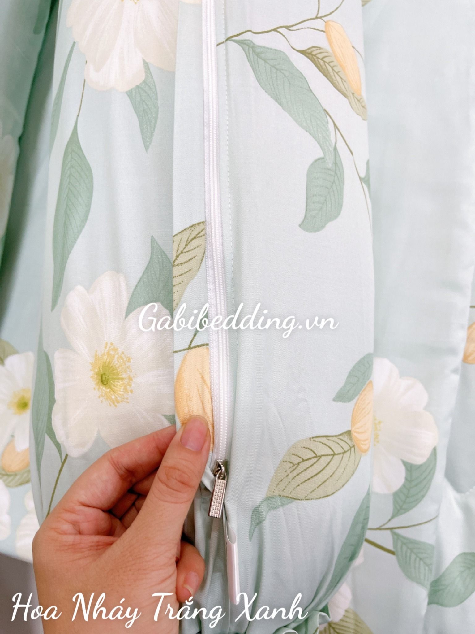Tencel Hoa Nháy Trắng Xanh