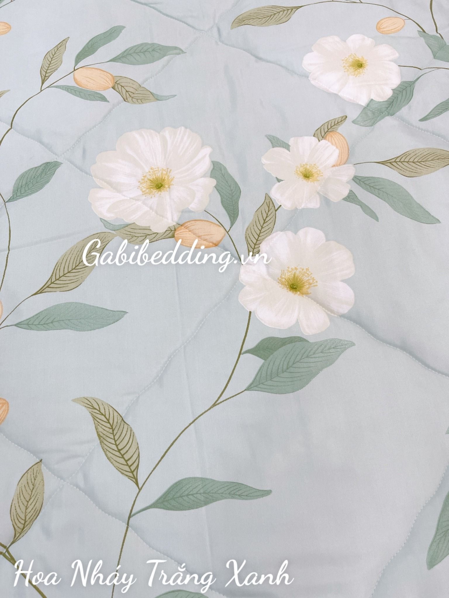 Tencel Hoa Nháy Trắng Xanh