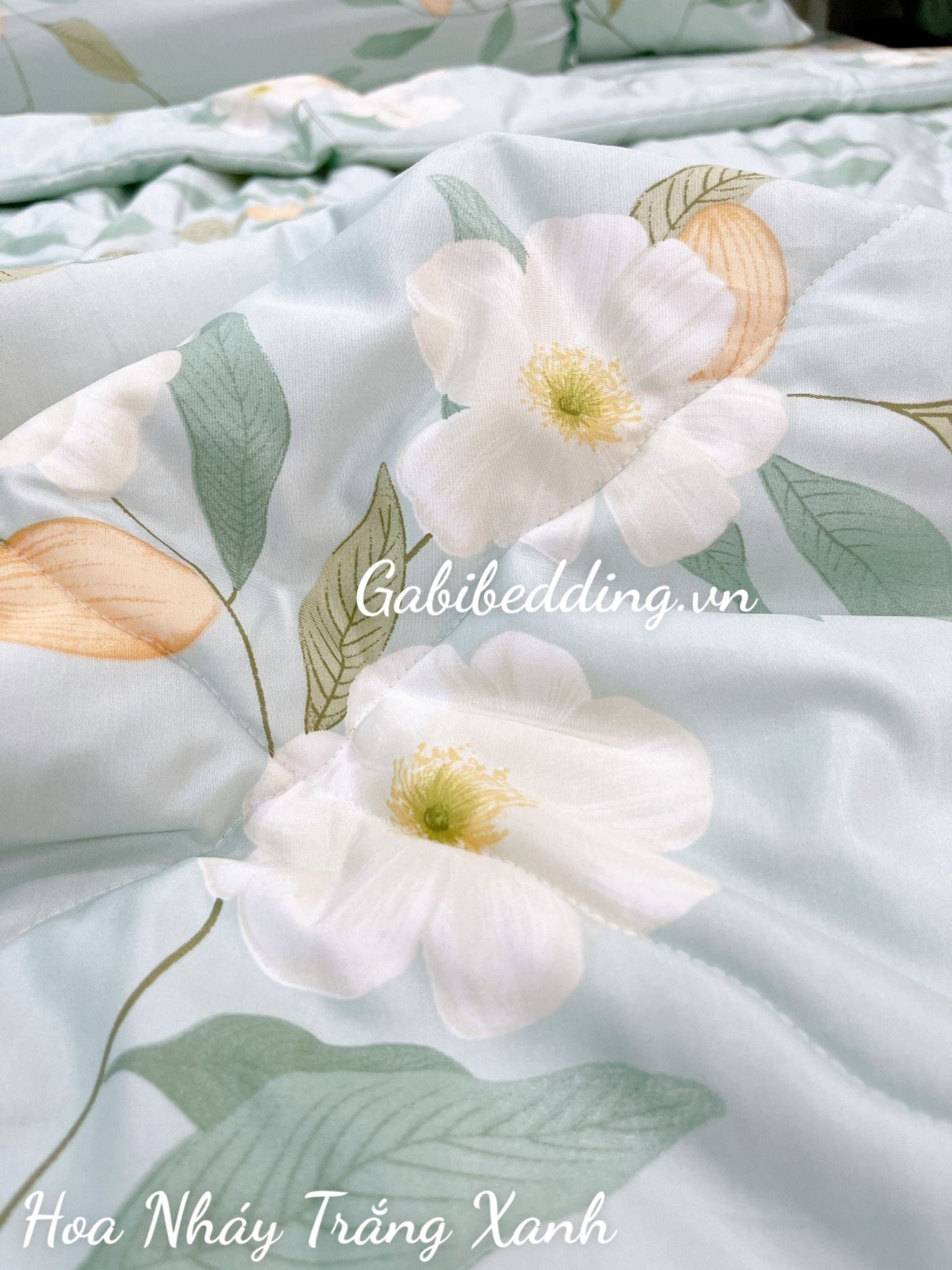Tencel Hoa Nháy Trắng Xanh