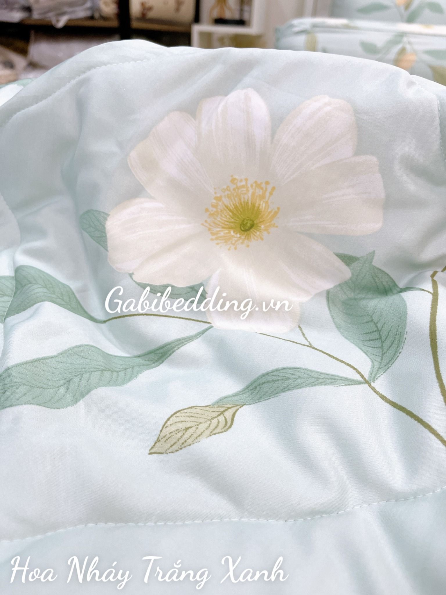 Tencel Hoa Nháy Trắng Xanh
