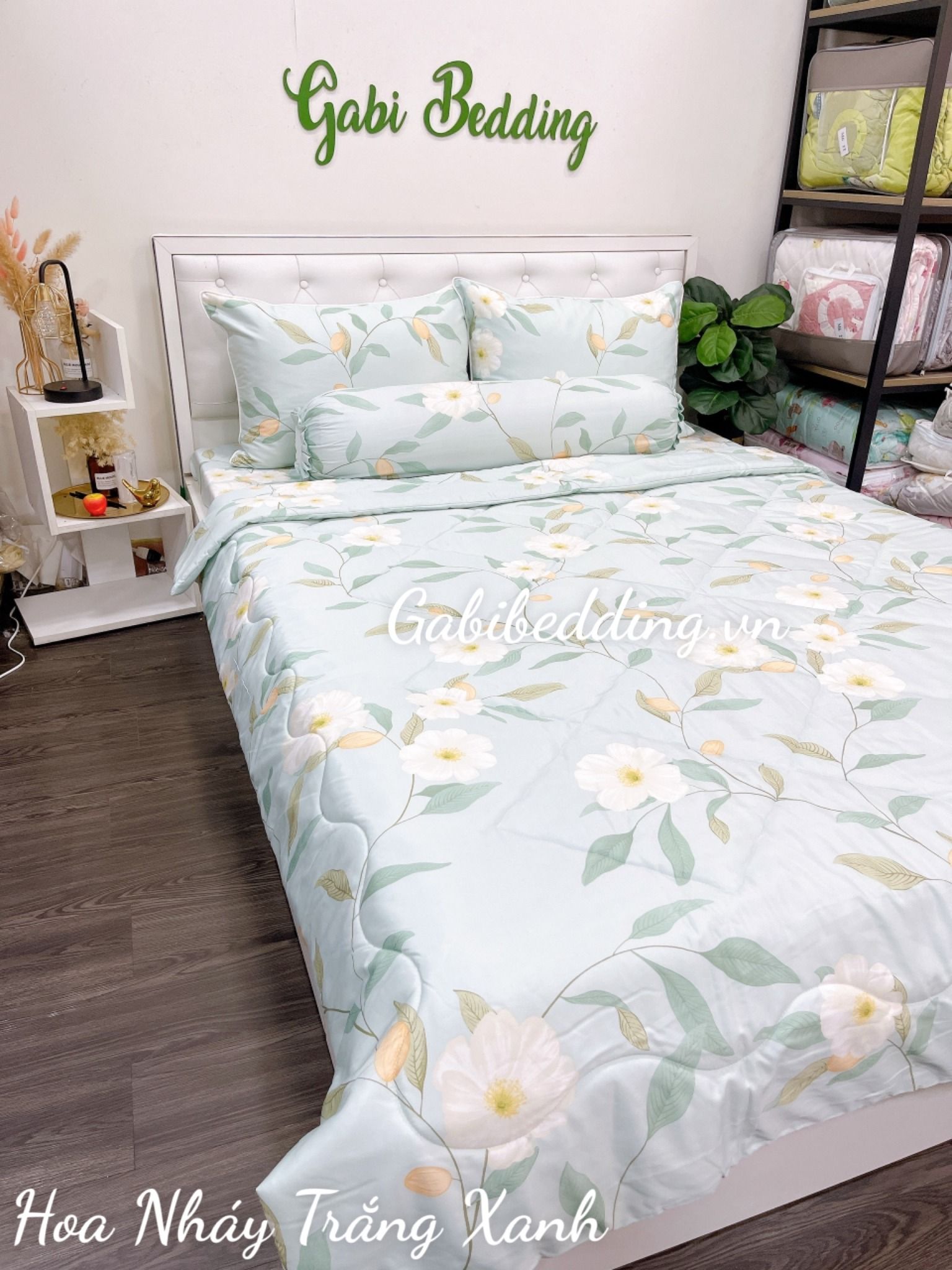 Tencel Hoa Nháy Trắng Xanh