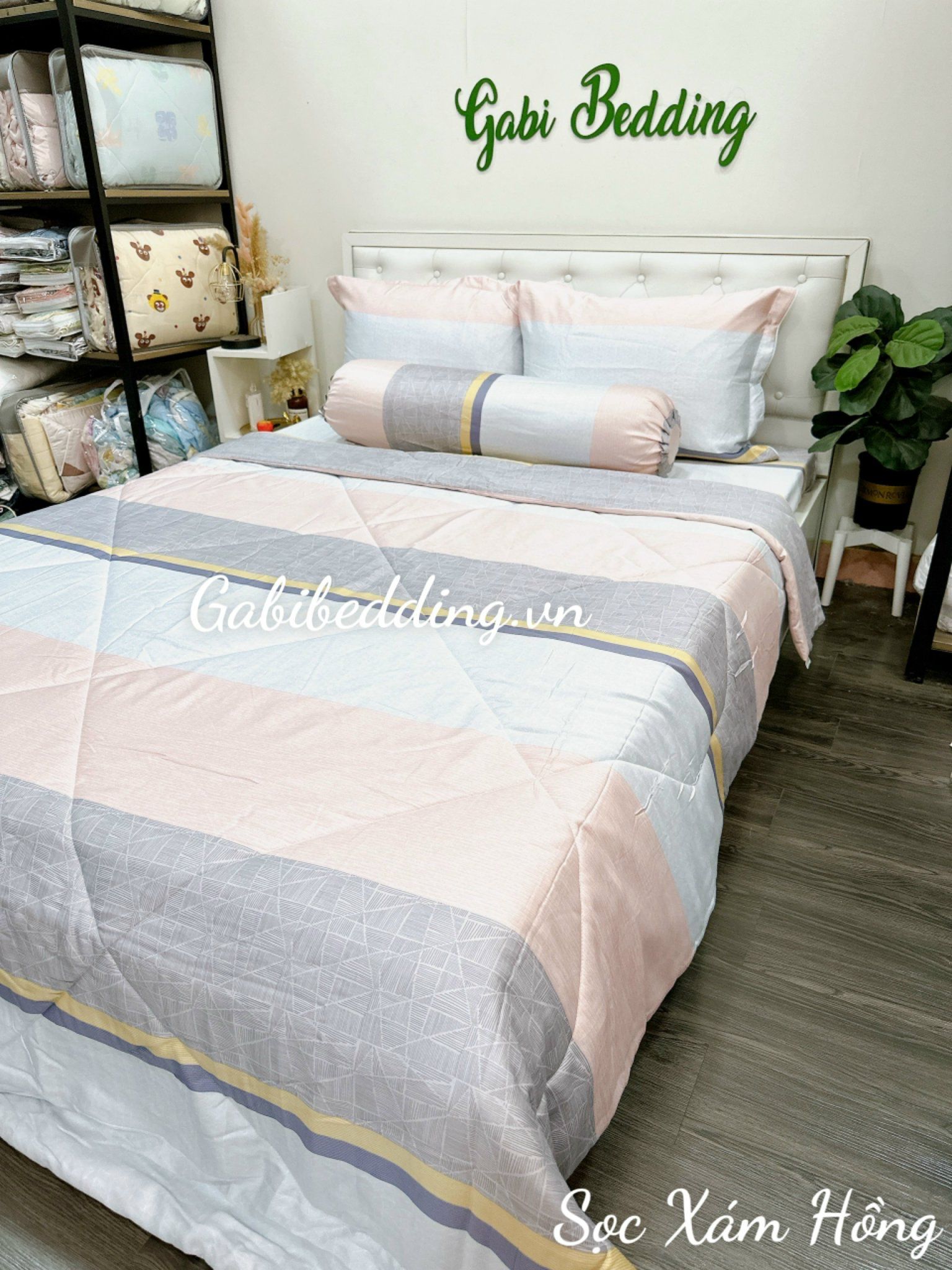 Lụa Tơ Tằm Sọc Xám Hồng