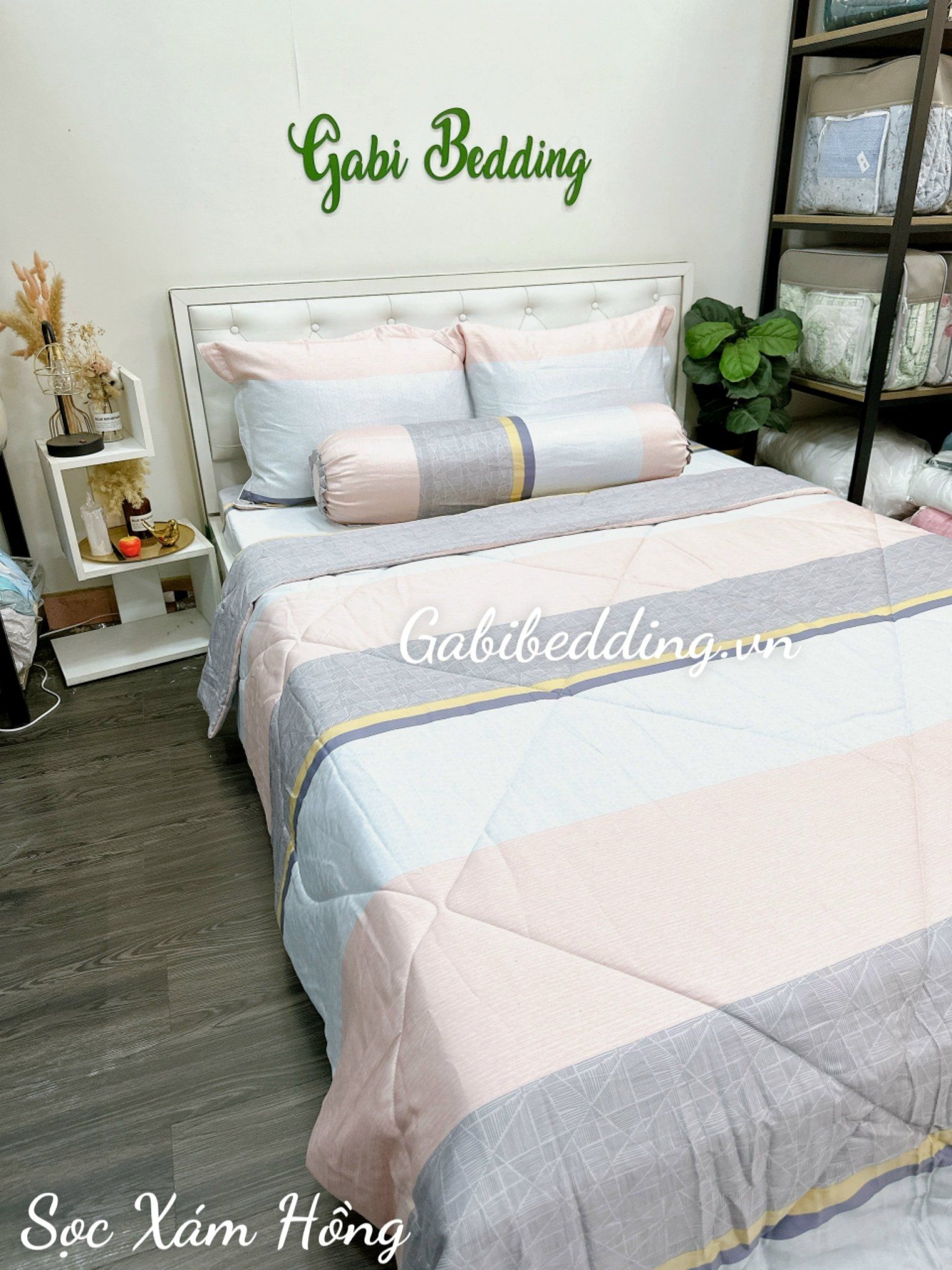 Lụa Tơ Tằm Sọc Xám Hồng