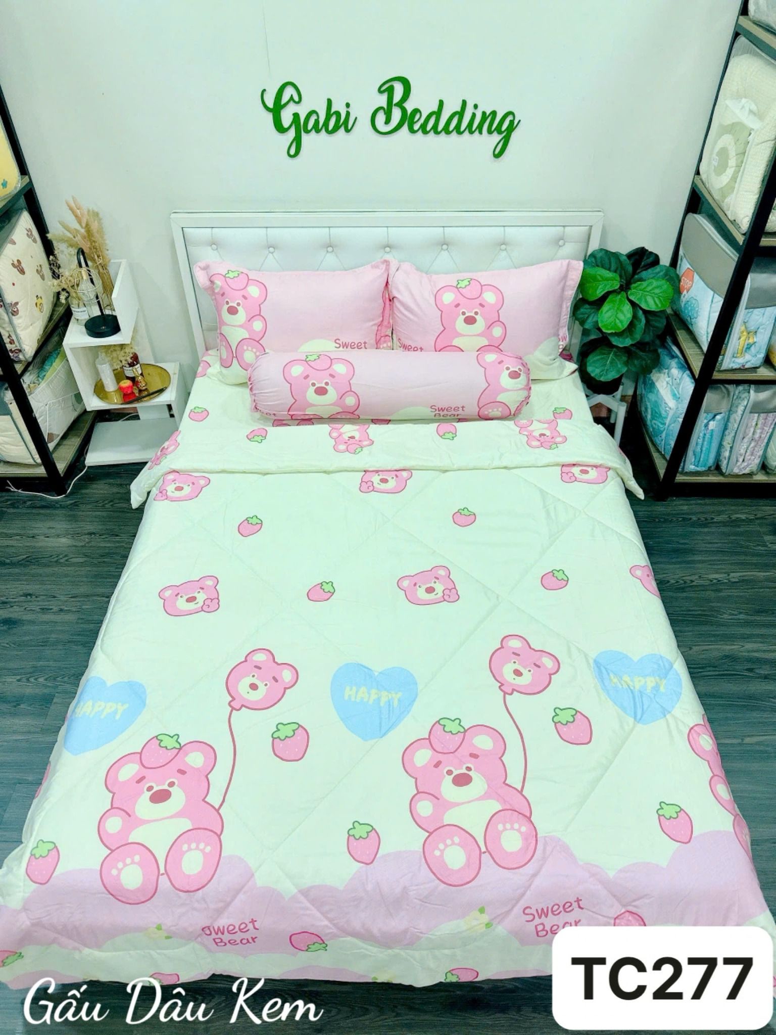 Tencel Gấu Dâu Kem