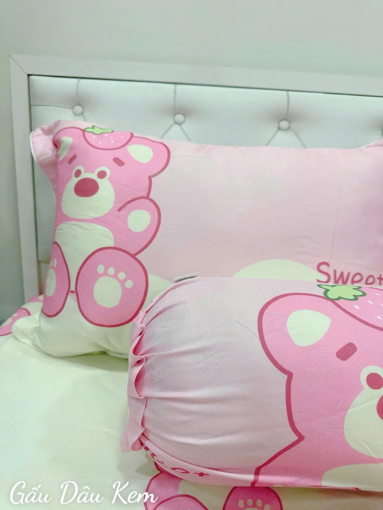 Tencel Gấu Dâu Kem