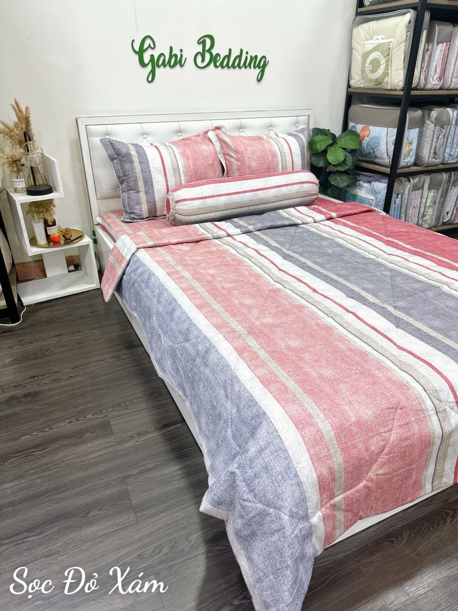 Satin Sọc Đỏ Xám