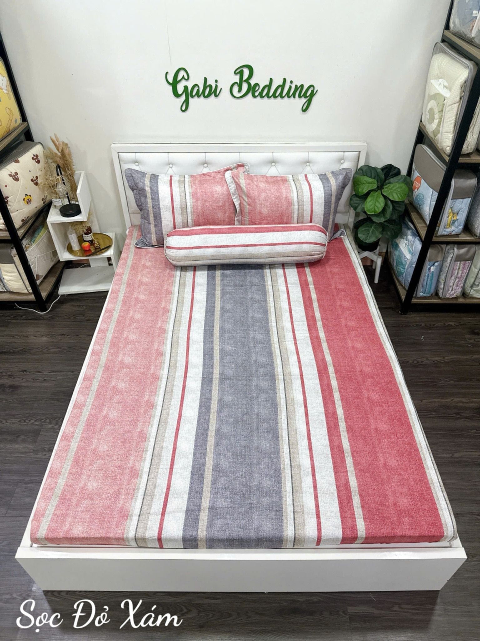 Satin Sọc Đỏ Xám