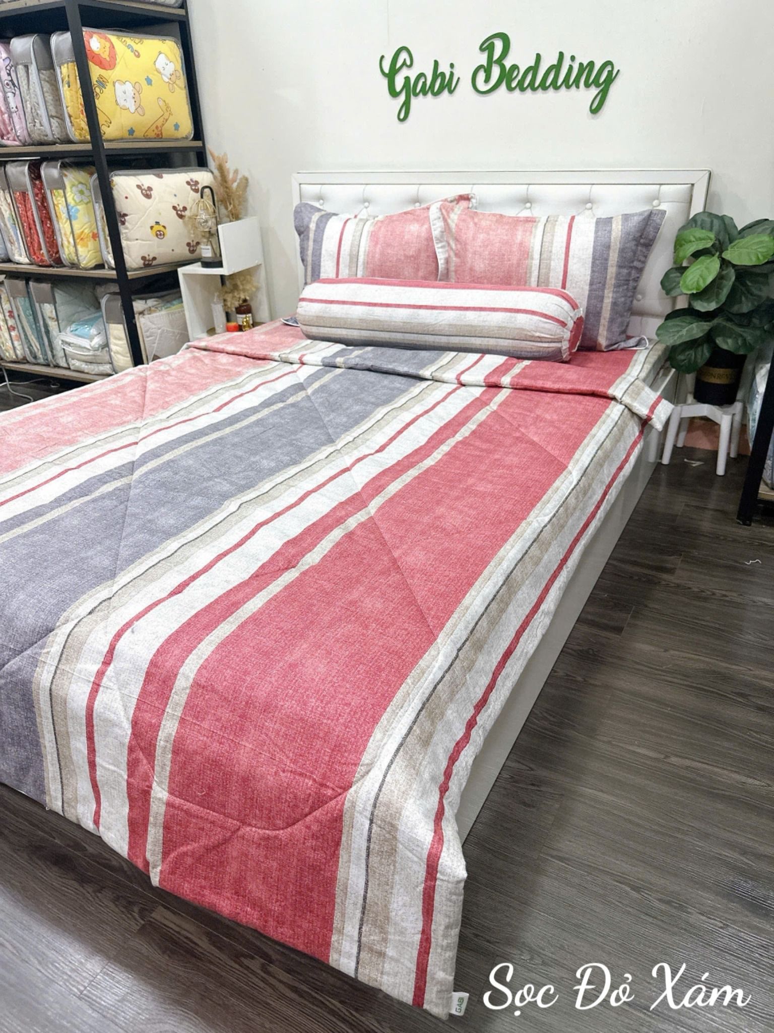Satin Sọc Đỏ Xám