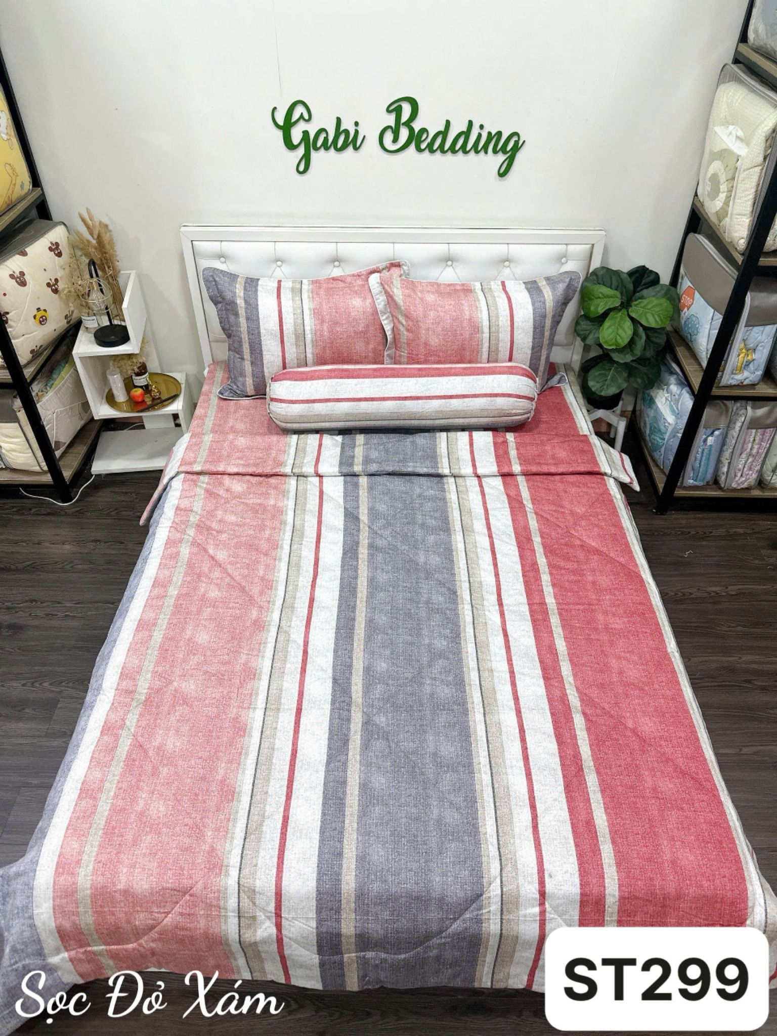Satin Sọc Đỏ Xám
