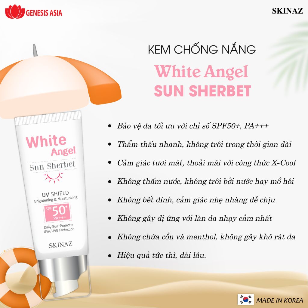 Kem chống nắng White Angel Sun Sherbet SKINAZ 70ml