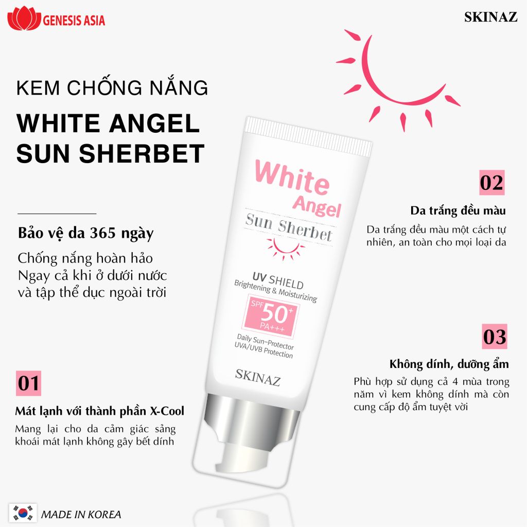 Kem chống nắng White Angel Sun Sherbet SKINAZ 70ml