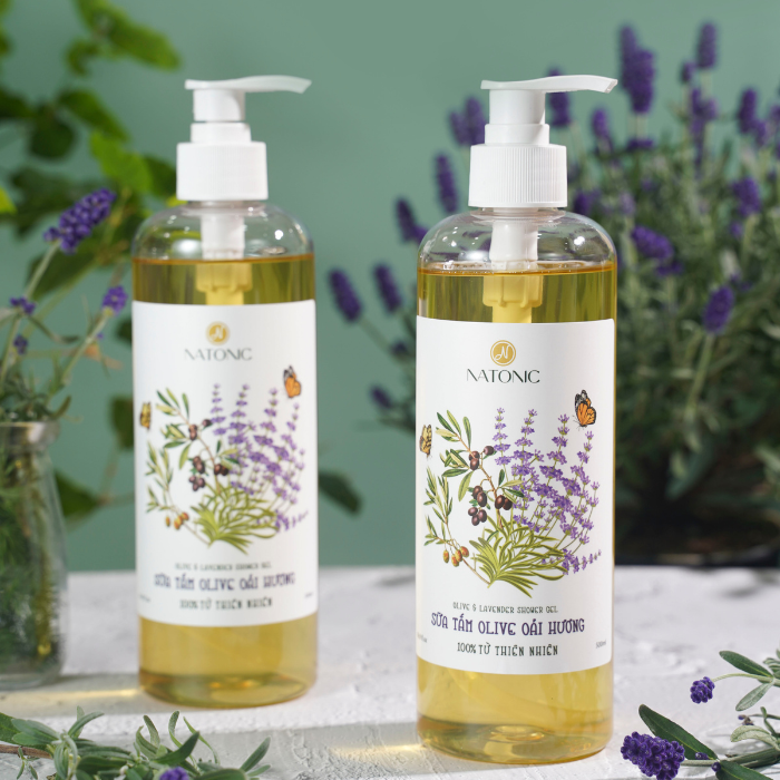 Sữa tắm Oải Hương Natonic - Sạch mụn lưng, da mềm mịn - Chai vòi nhấn 500ml