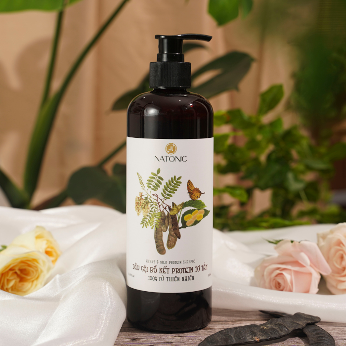 Dầu gội Tơ tằm Natonic - Ngăn rụng tóc, sạch gàu ngứa - Chai vòi nhấn tiết kiệm 500ml