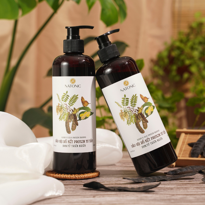 Dầu gội Tơ tằm Natonic - Ngăn rụng tóc, sạch gàu ngứa - Chai vòi nhấn tiết kiệm 500ml