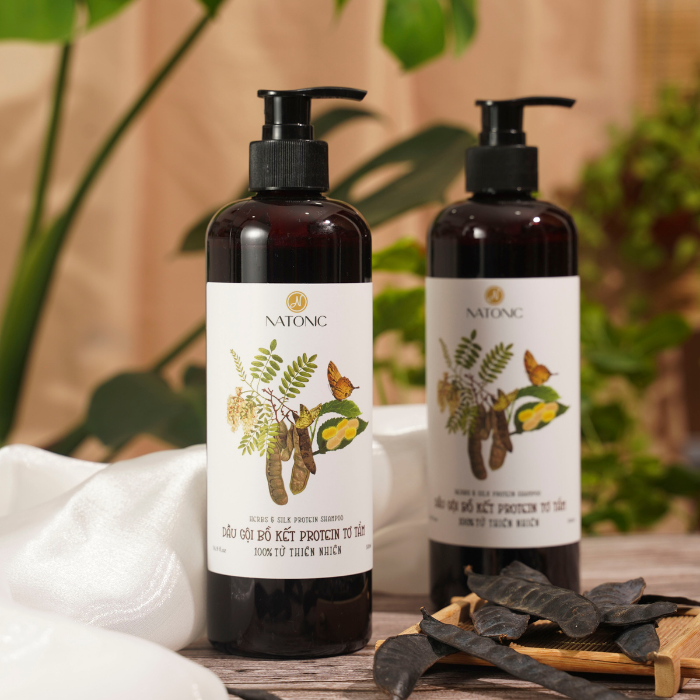 Dầu gội Tơ tằm Natonic - Ngăn rụng tóc, sạch gàu ngứa - Chai vòi nhấn tiết kiệm 500ml
