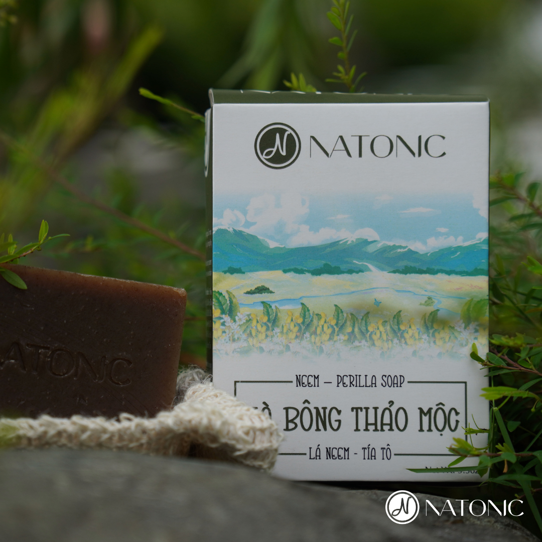 Xà bông Lá Neem, Tía Tô - Giảm mụn lưng - Tặng kèm túi vải Sisal tạo bọt & tẩy tế bào chết
